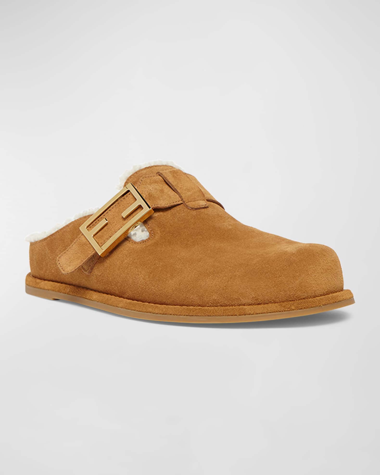 Feel Suede Shearling Buckle Mules 1