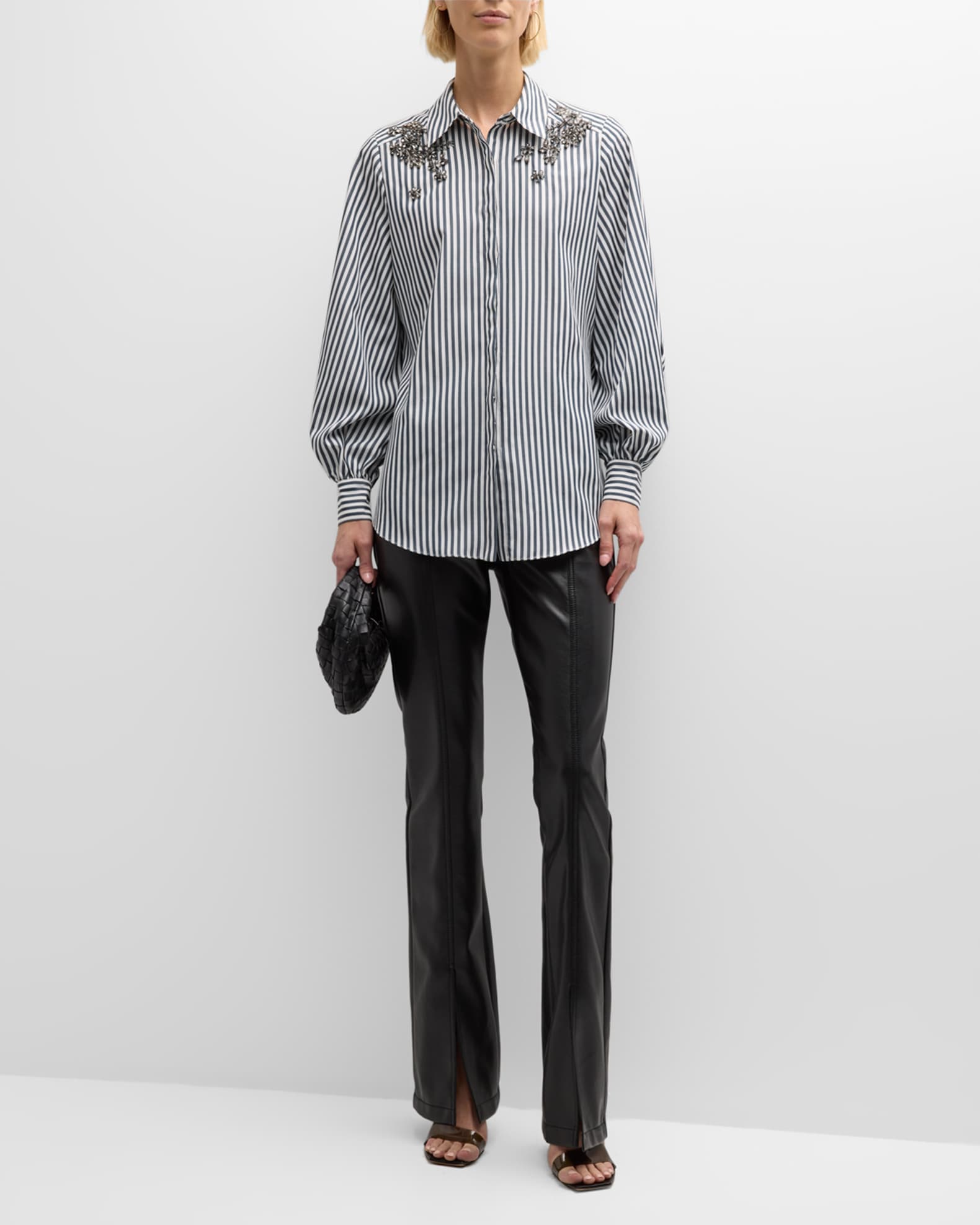 Cinq a Sept Tianna Crystal Ivy Embellished Button-Front Shirt Top