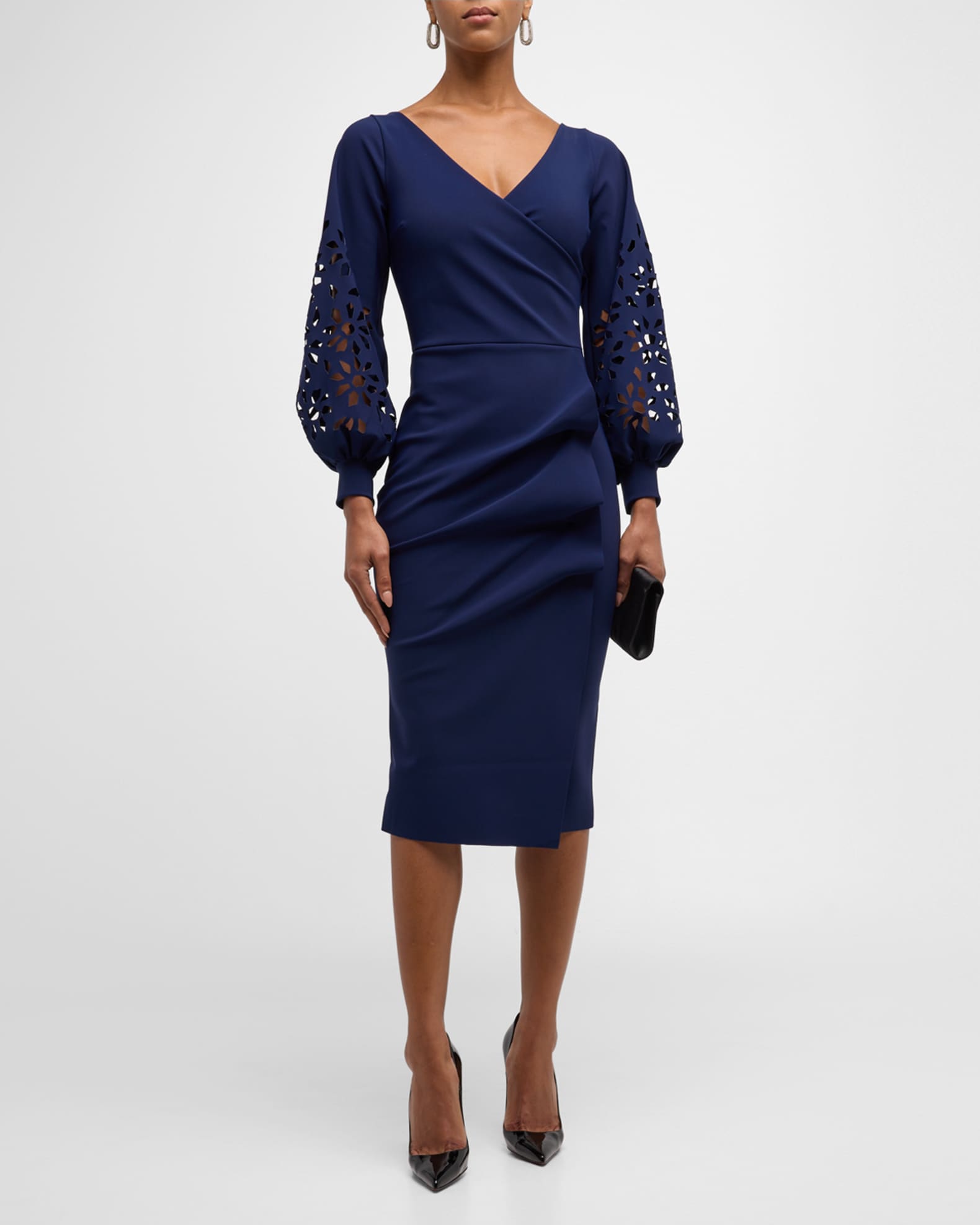 Chiara Boni La Petite Robe Gallilia Cutout Ruffle Sheath Midi Dress Navy