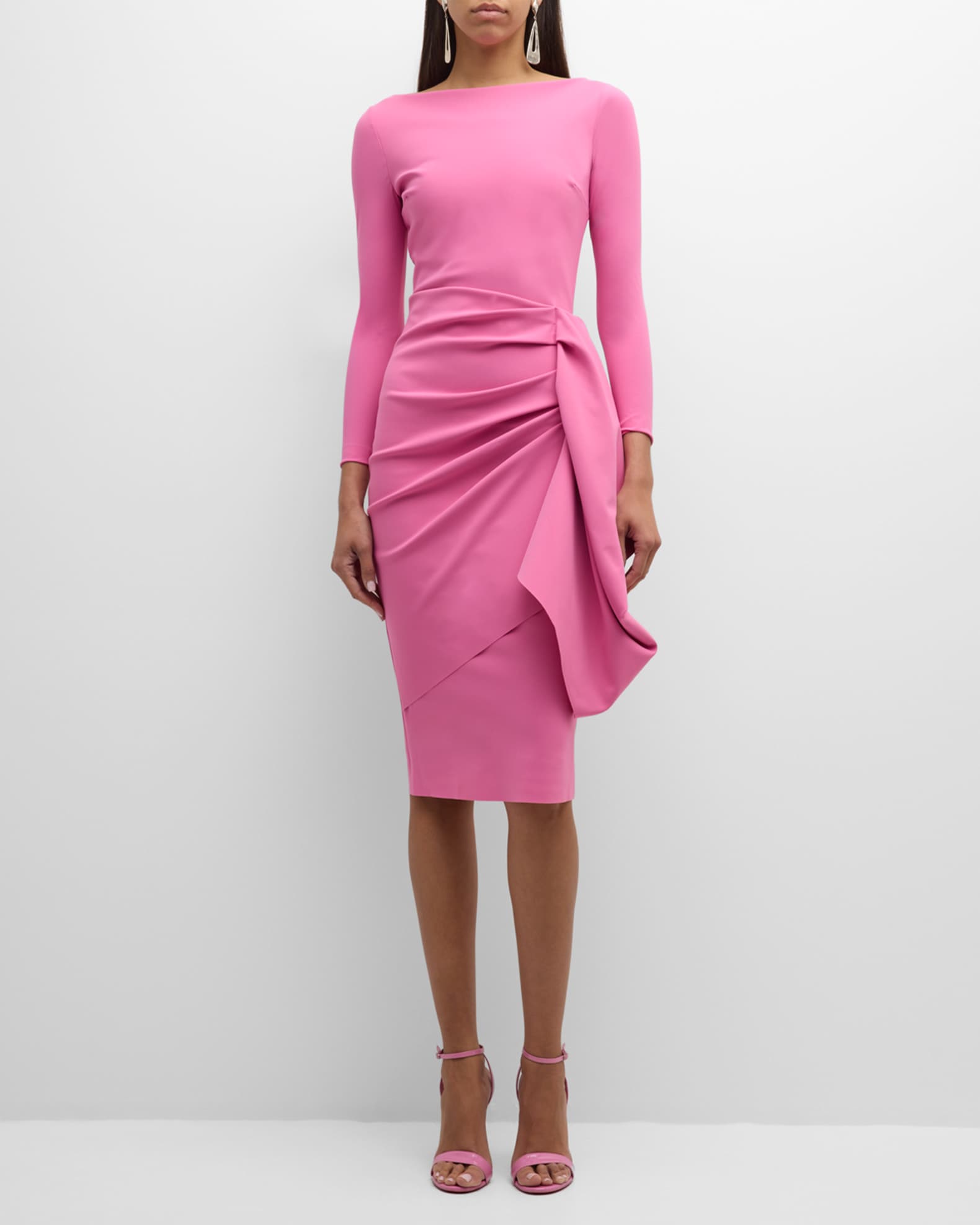 Hypnos Draped Bateau Neck Bodycon Midi Dress