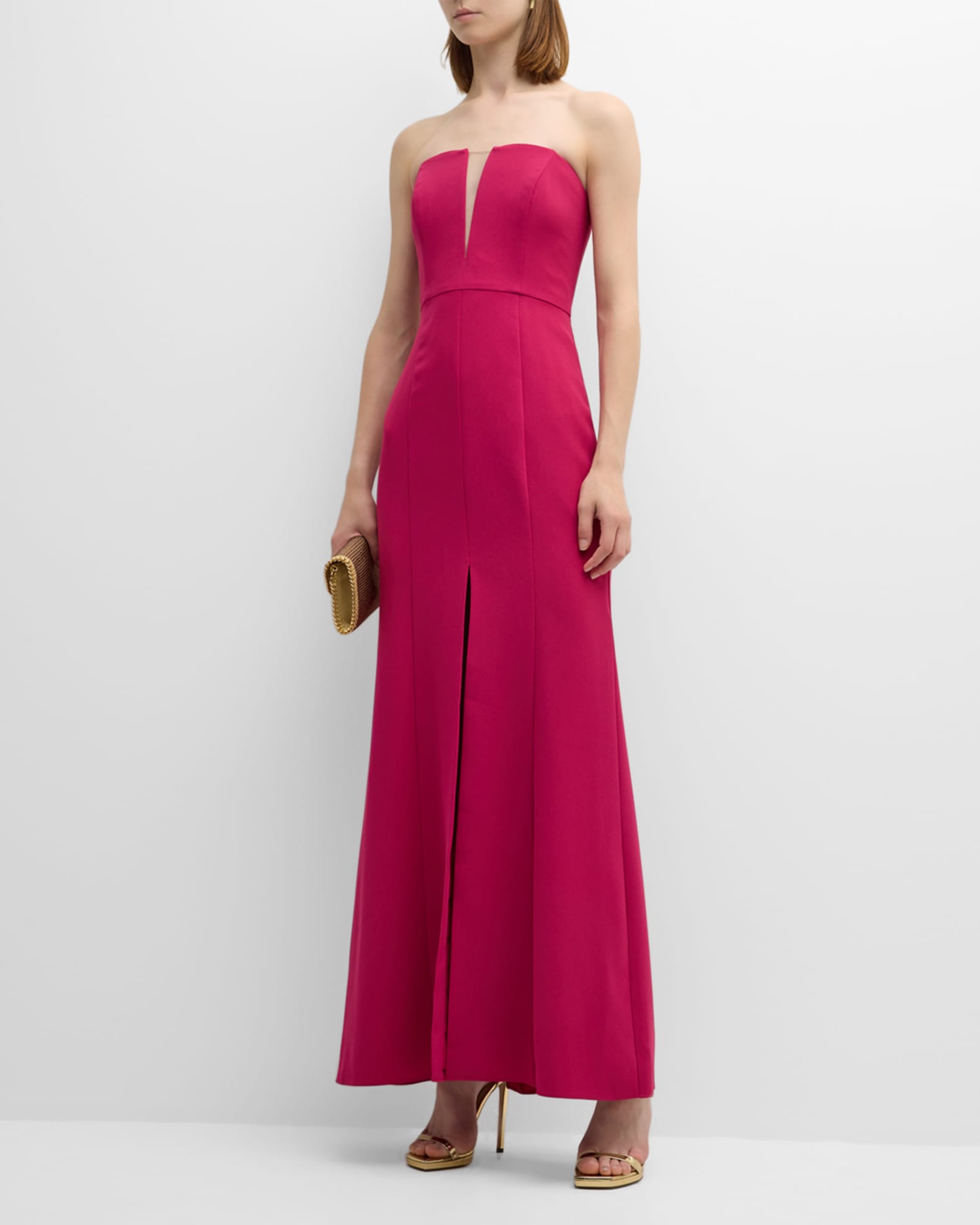 Liv Foster Strapless Front Slit Twill Gown Neiman Marcus