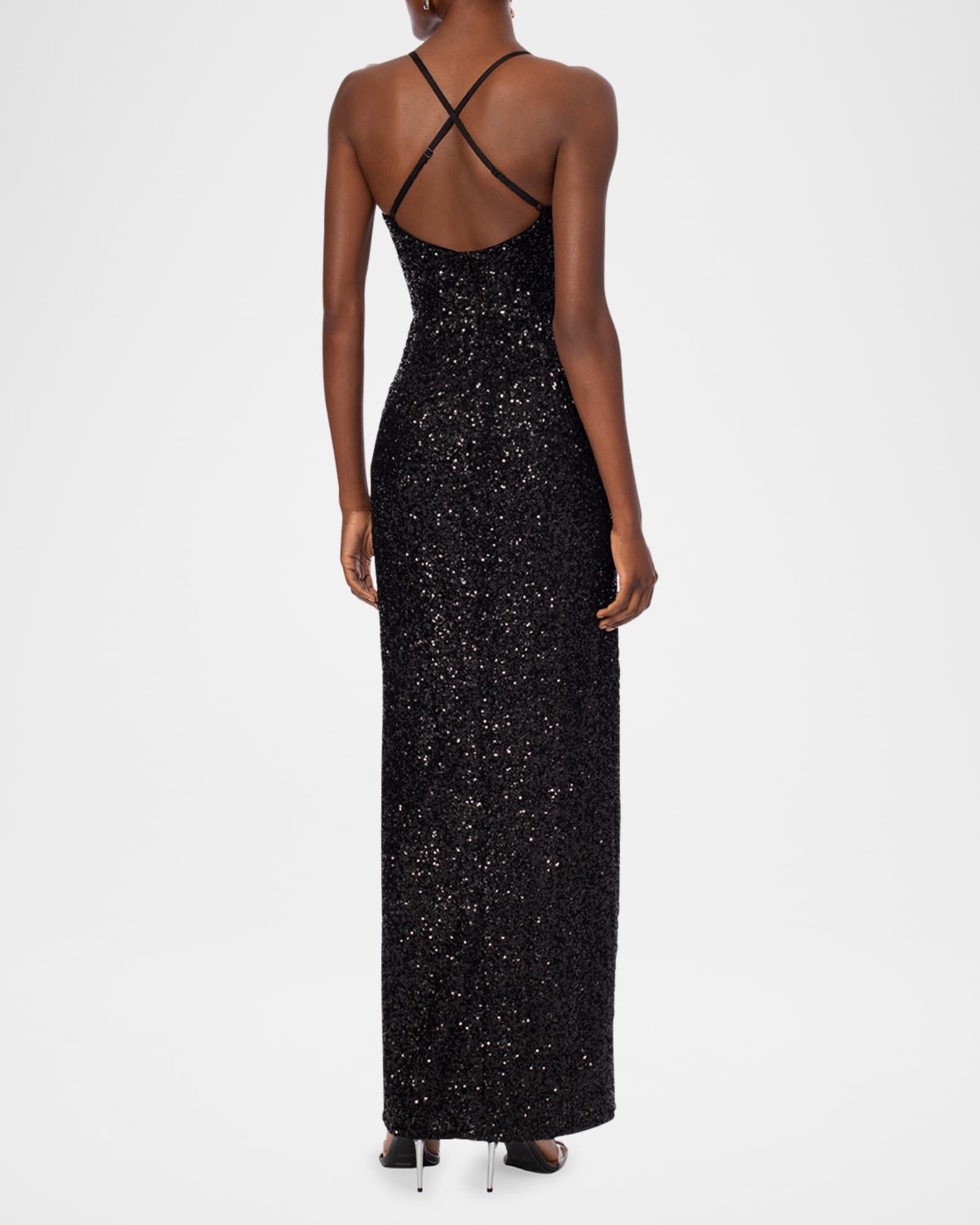 HELSI Delia Floral Applique Sequin Column Gown Neiman Marcus