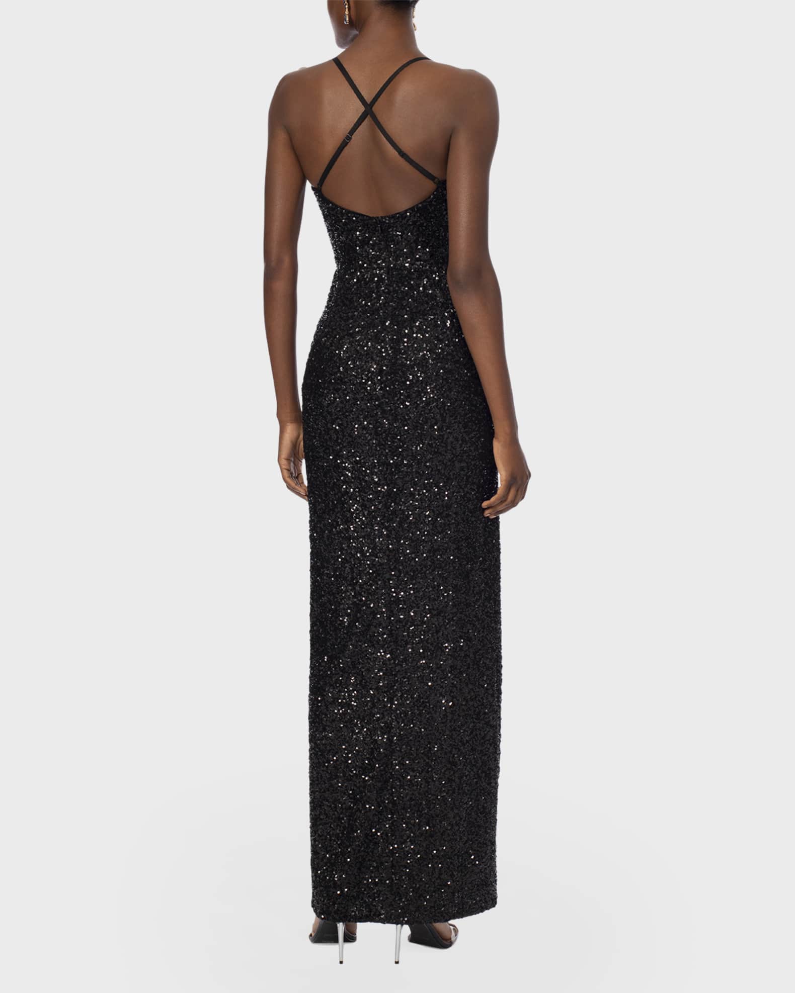 HELSI Delia Floral Applique Sequin Column Gown Neiman Marcus