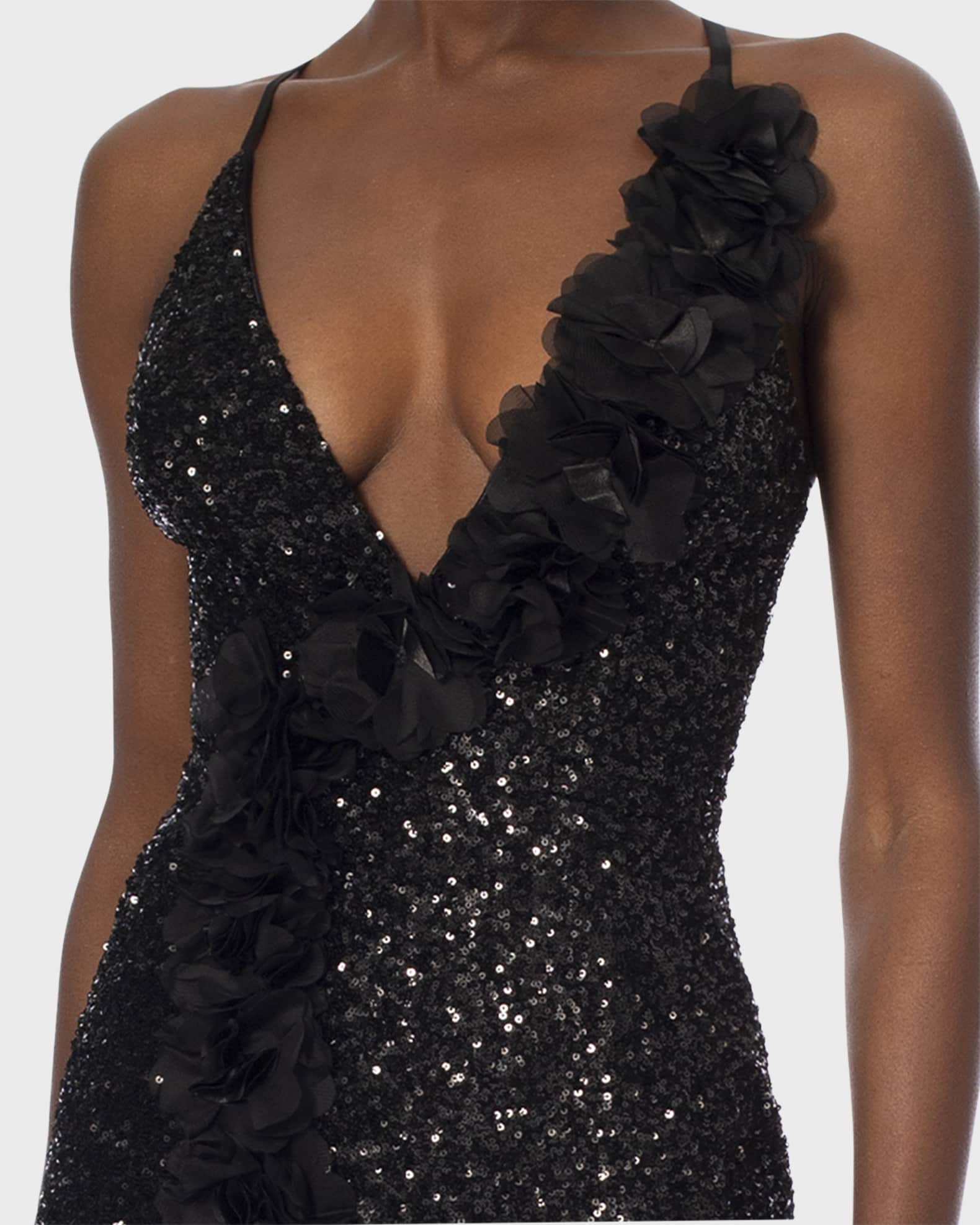 HELSI Delia Floral Applique Sequin Column Gown Neiman Marcus