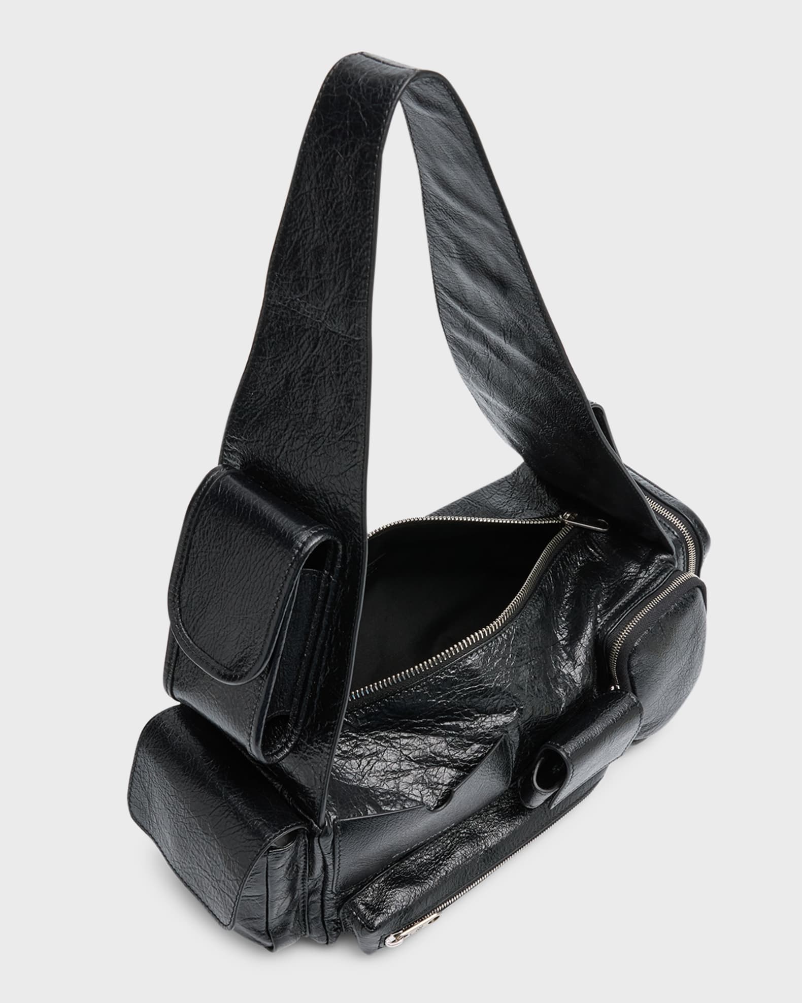 Black Superbusy XS crinkled-leather shoulder bag, Balenciaga