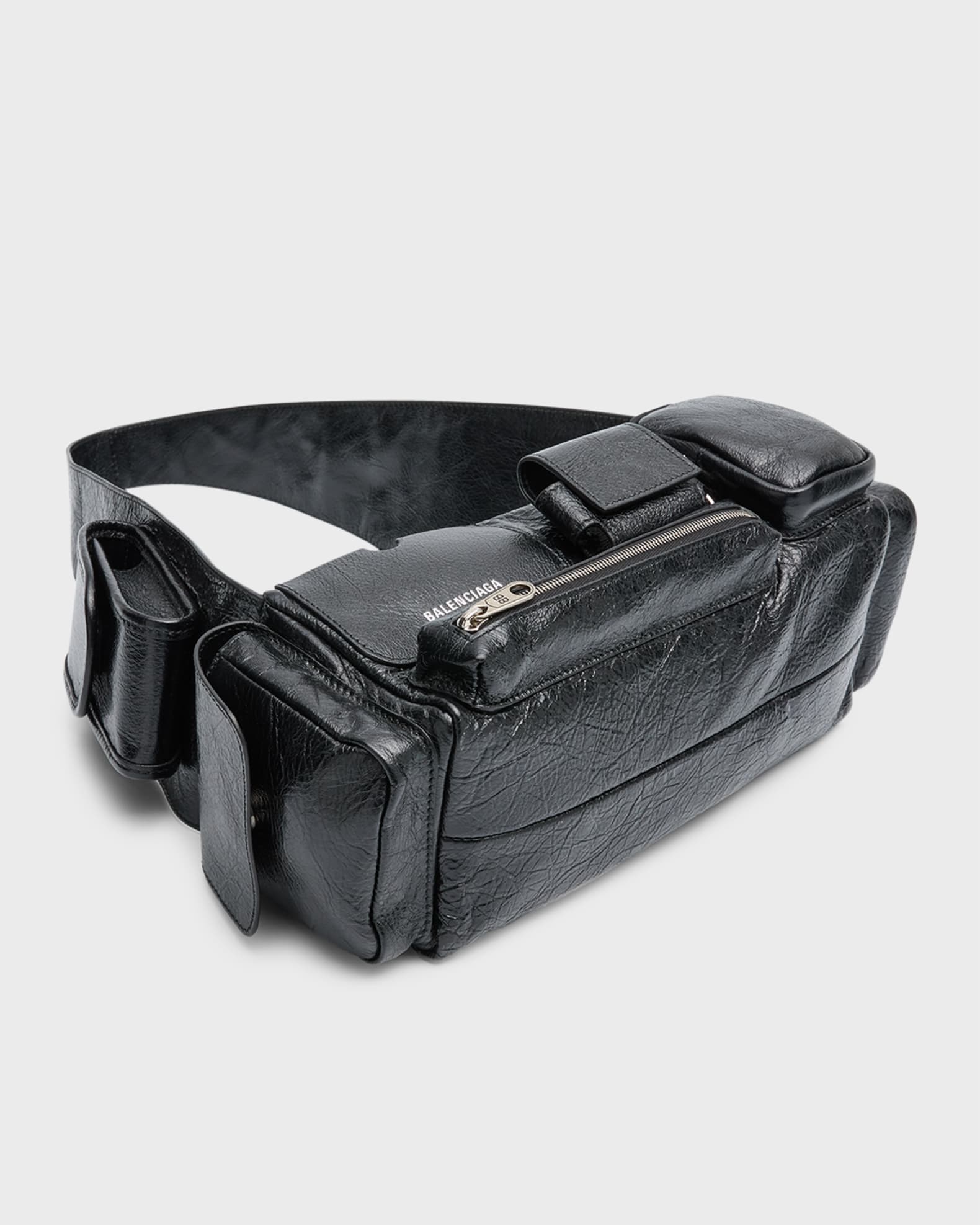 Black Superbusy XS crinkled-leather shoulder bag, Balenciaga