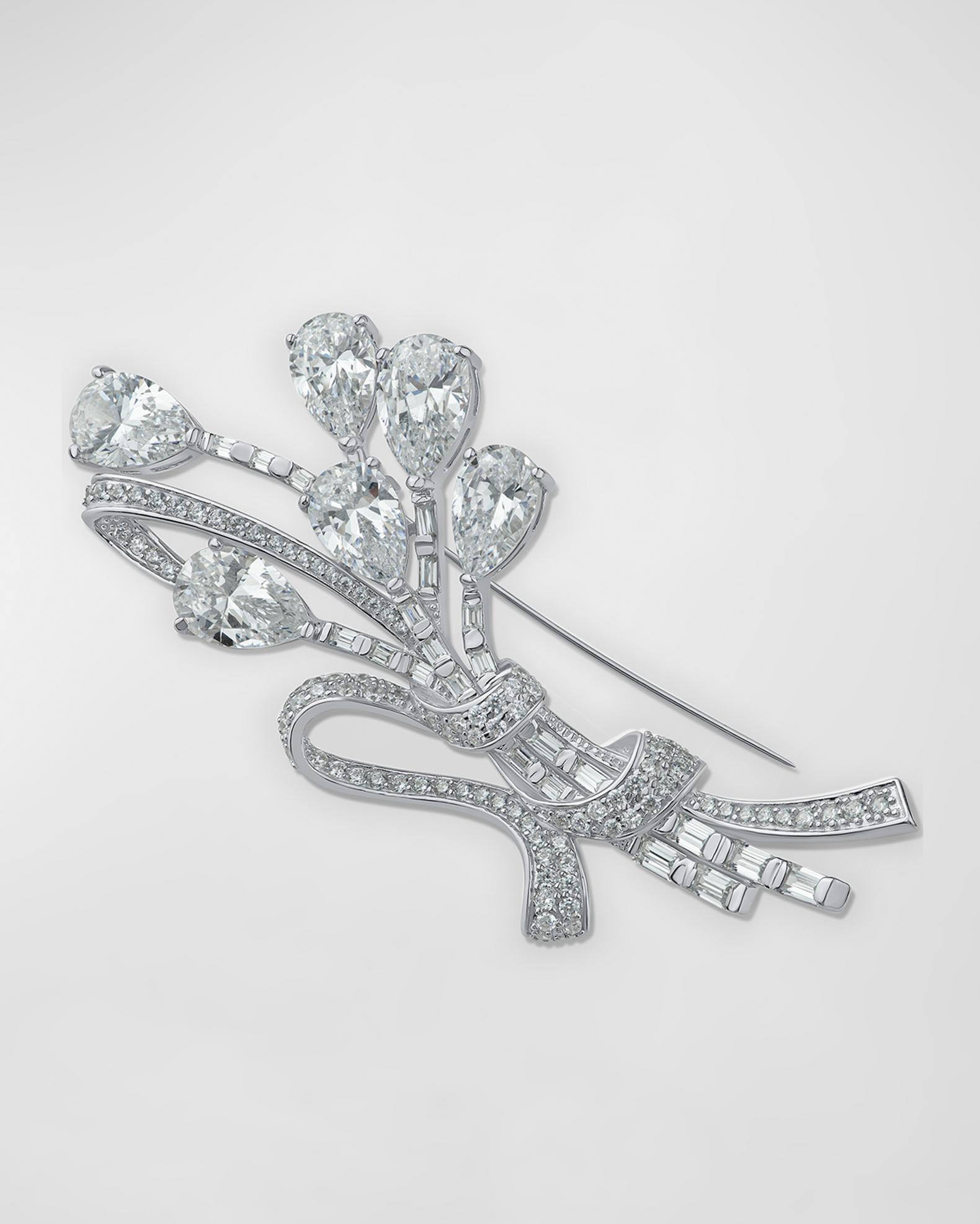 Broche Double Rose En Argent 925 Avec Zirconium Cubique Brillant, Style Pavé - Idéal Pour Personnaliser