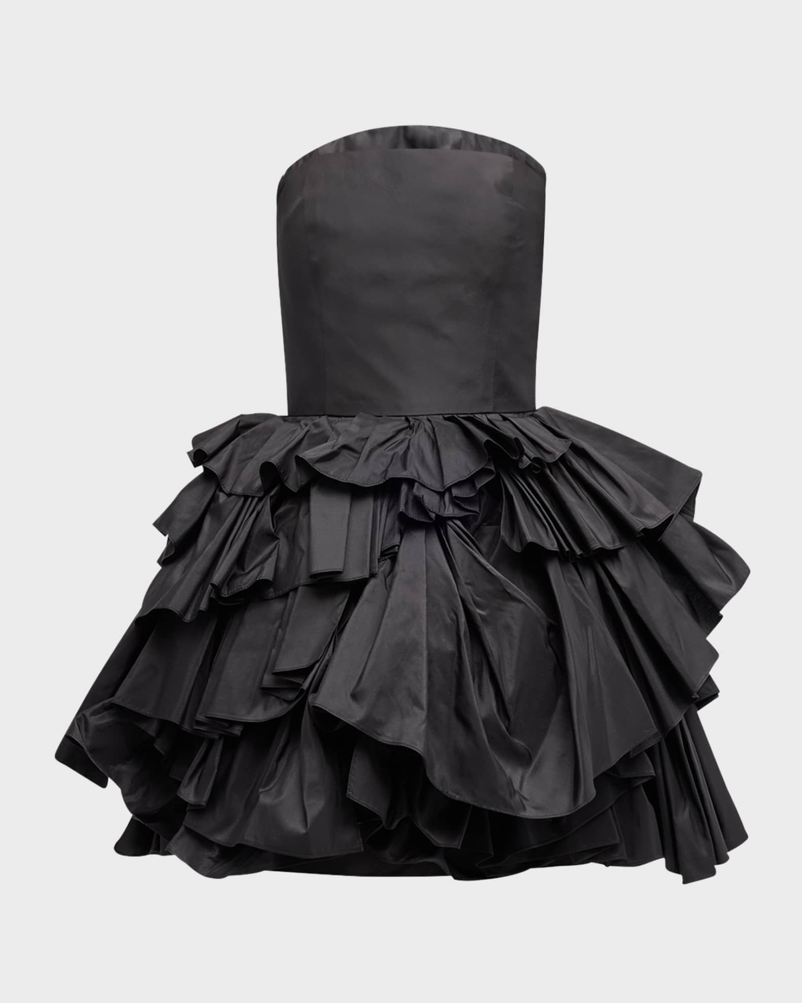 Oscar de la Renta Strapless Tiered Ruffle Taffeta Mini Dress