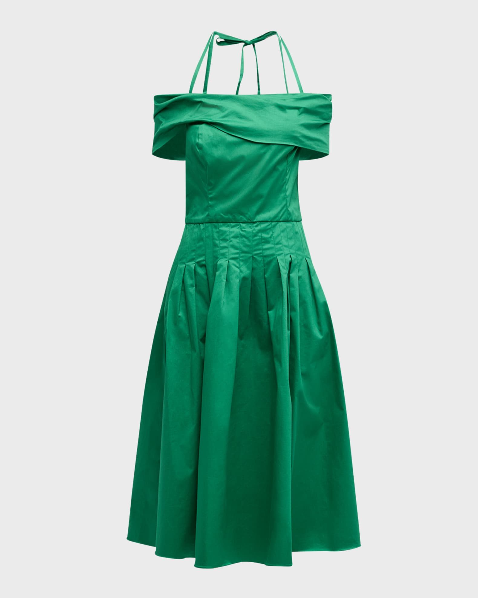Oscar de la Renta Off The Shoulder Halter Pleated Cotton Midi Dress Neiman Marcus