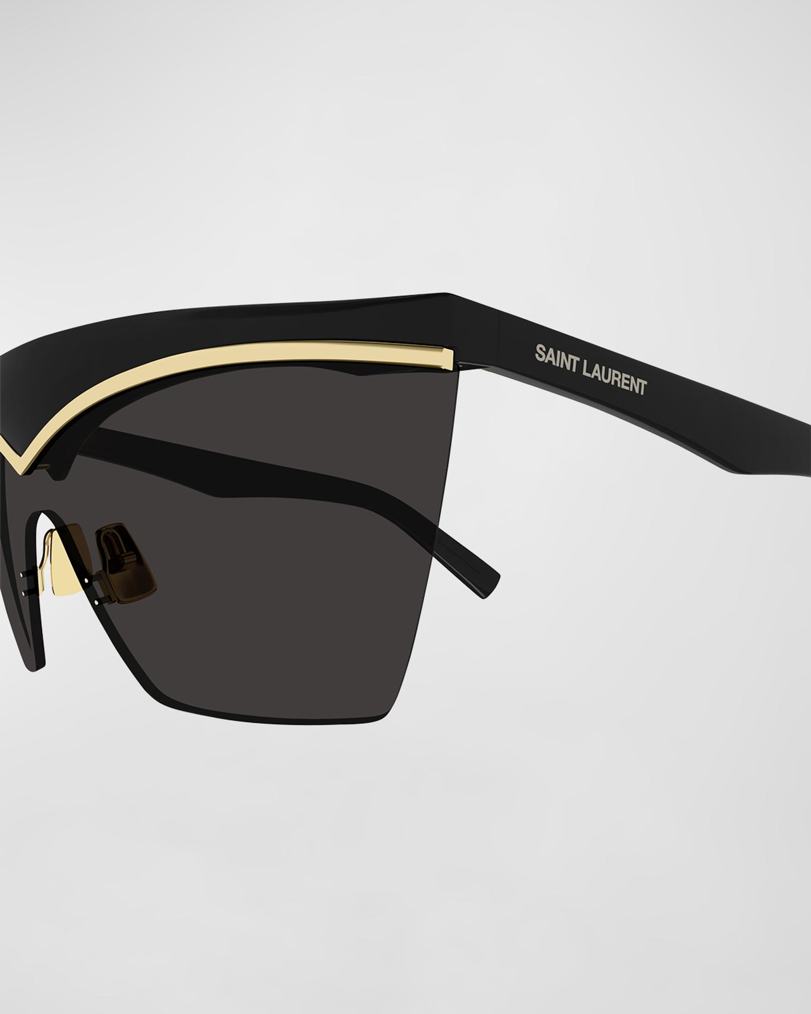 Saint Laurent Black Logo Acetate Shield Sunglasses with Gold Top Bar Saint Laurent 57mm Acetate Semi-Shield Sunglasses | Neiman  main image 3