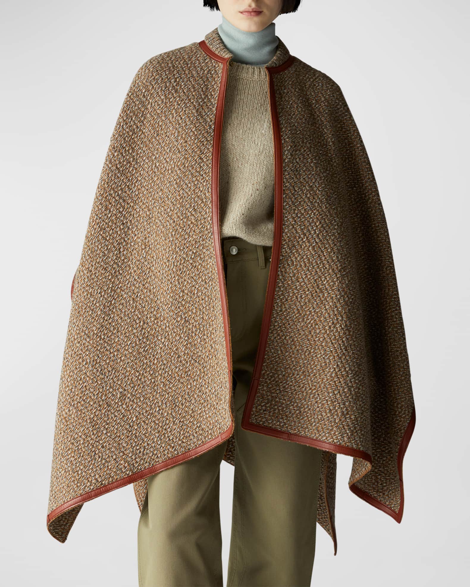 Loro Piana Sydney Leather Trim Cashmere Knit Poncho Neiman Marcus