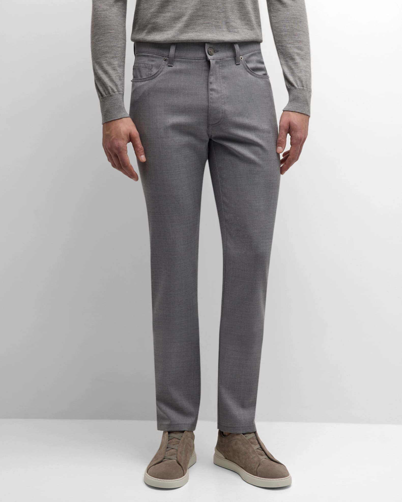 Zegna Men s Wool Straight Leg 5 Pocket Pants