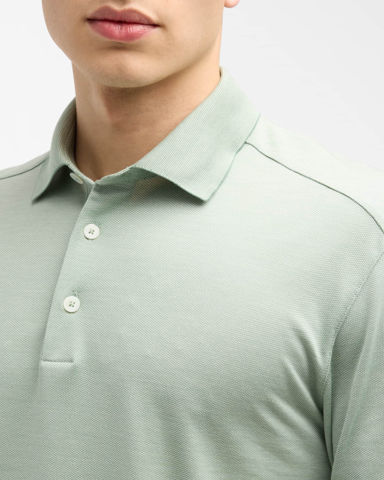 Alpha-Studio Men's Cotton and Silk Blend Polo Shirt White