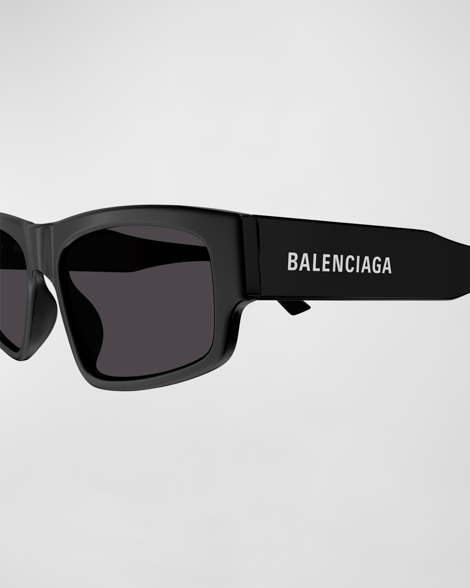 Balenciaga Logo Acetate Rectangle Sunglasses | Neiman Marcus