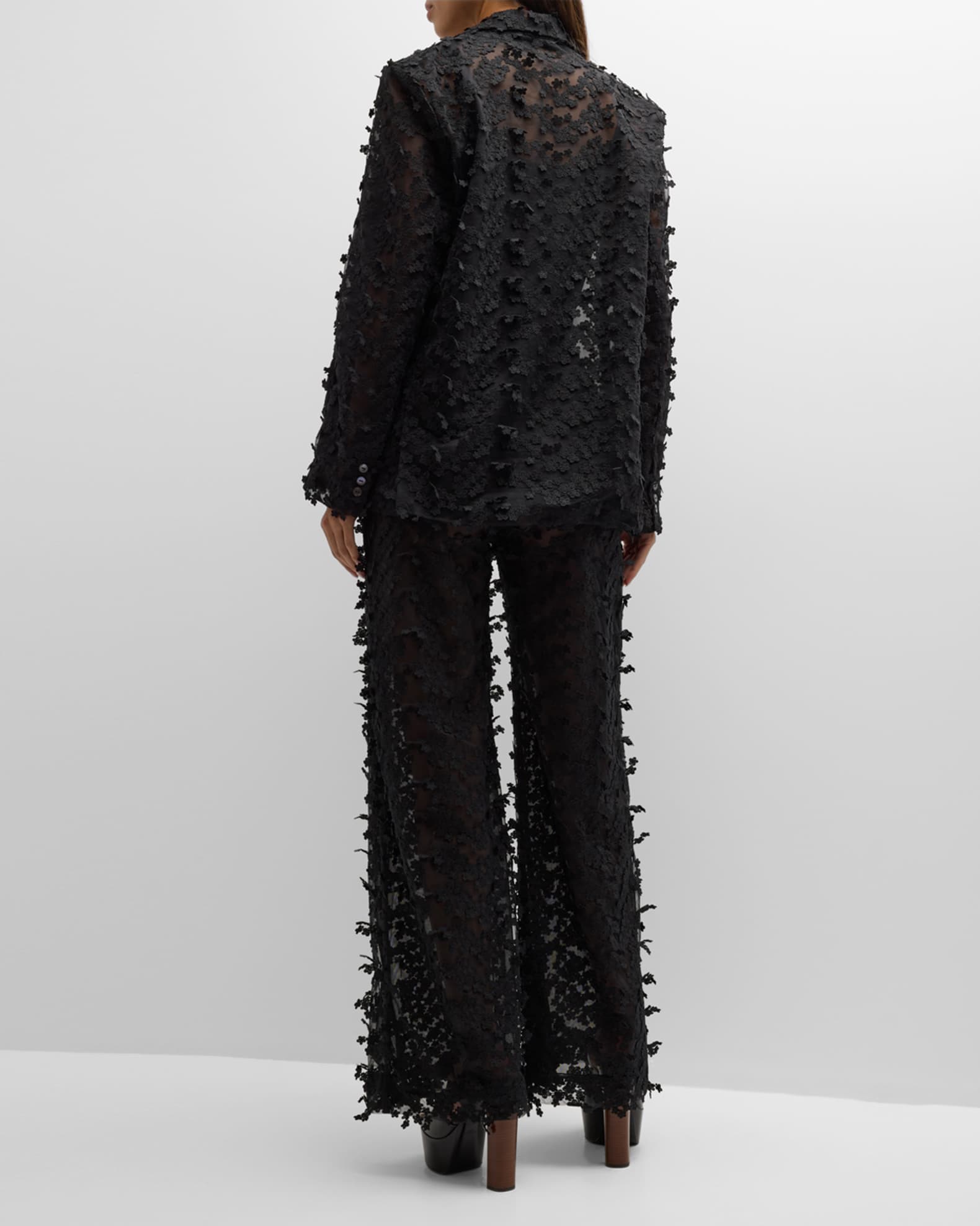 Cynthia Rowley High-Rise Floral Applique Tulle Pants | Neiman Marcus