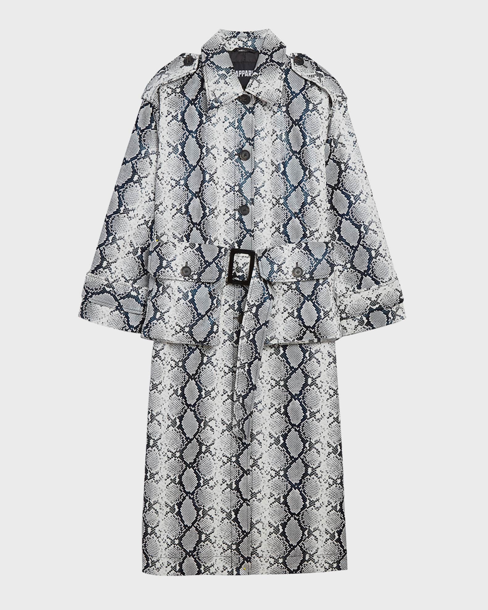 APPARIS Ingrid Python Print Faux Leather Trench Coat | Neiman Marcus