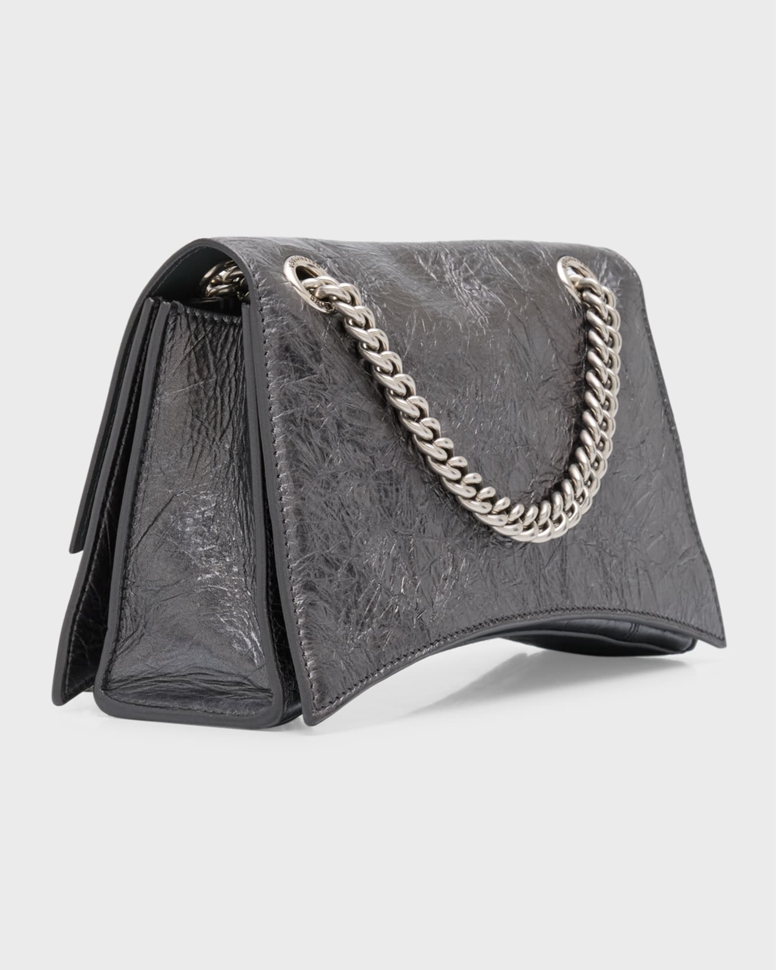 ショルダーバッグ・ポシェット BALENCIAGA Crush Bag With Chain in llic Silver Leather Balenciaga Crush Small Quilted Metallic Chain Shoulder Bag