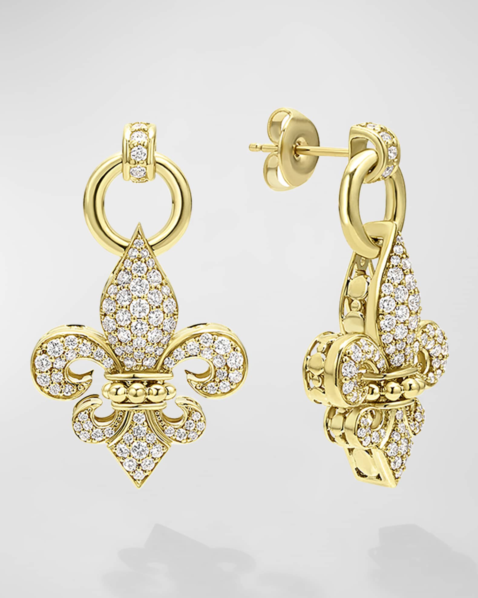 LAGOS 18K Gold Caviar Diamond Fleur Di Lis Drop Earrings