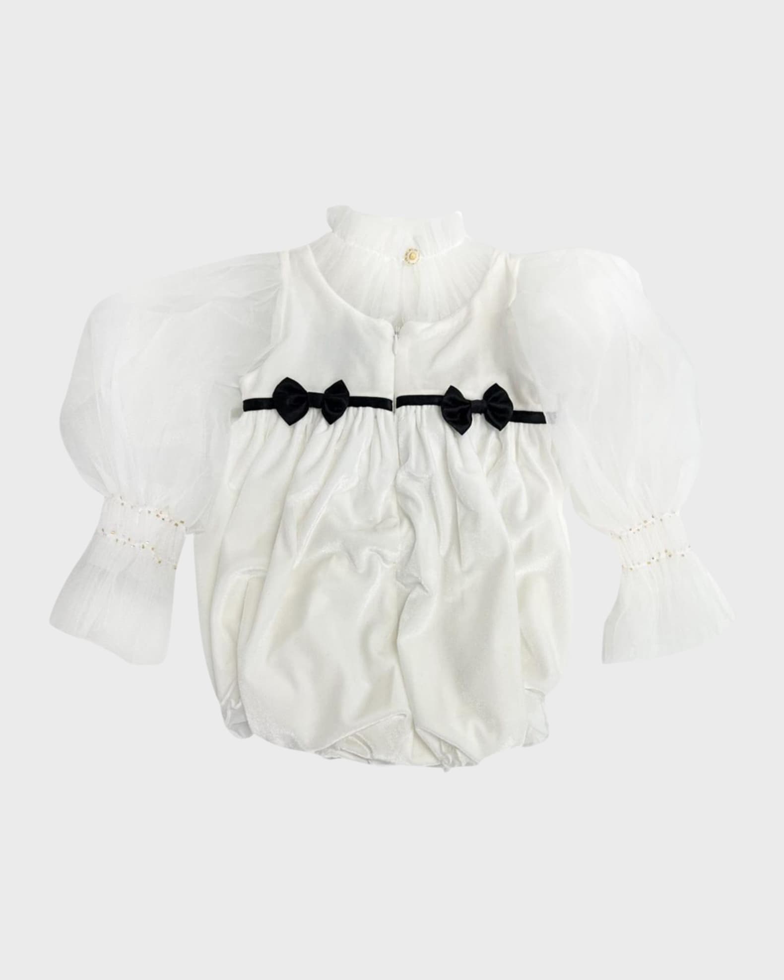 Petite Maison Kids Girl s Aurora Puff Sleeve Velour Romper Size 3M 3 Neiman Marcus