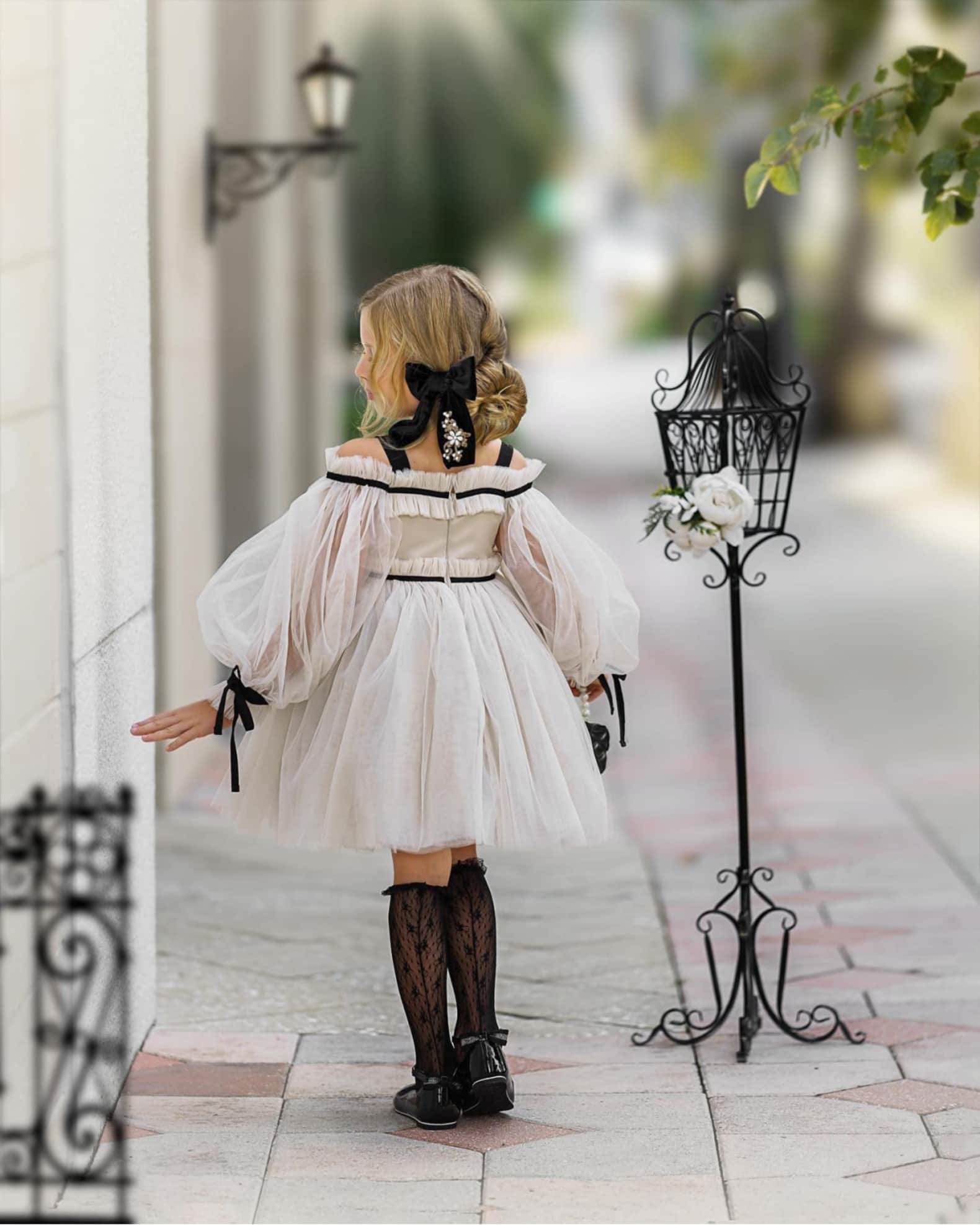 Girl's Coco Caramel Puff-Sleeve Tulle Dress, Size 12M-10