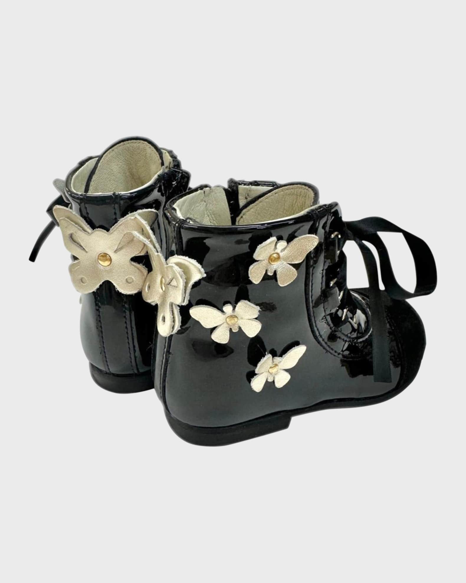 Petite Maison Kids Kid s Butterfly Embellished Patent Leather Boots Size 5 12 Black 5 Toddler Girls Shoes Boots Booties