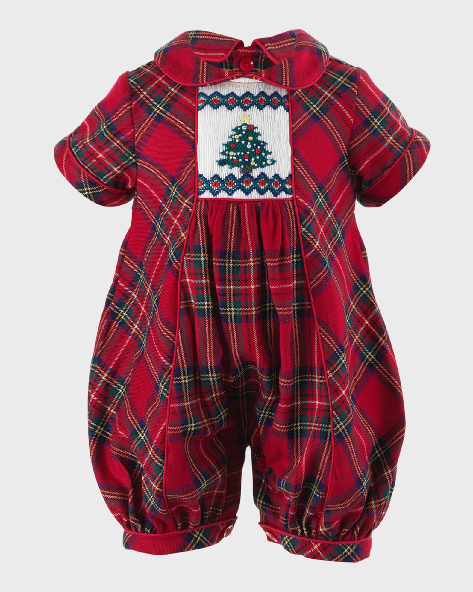 Girl s Christmas Tree Smocked Tartan Playsuit Size 6M 24M