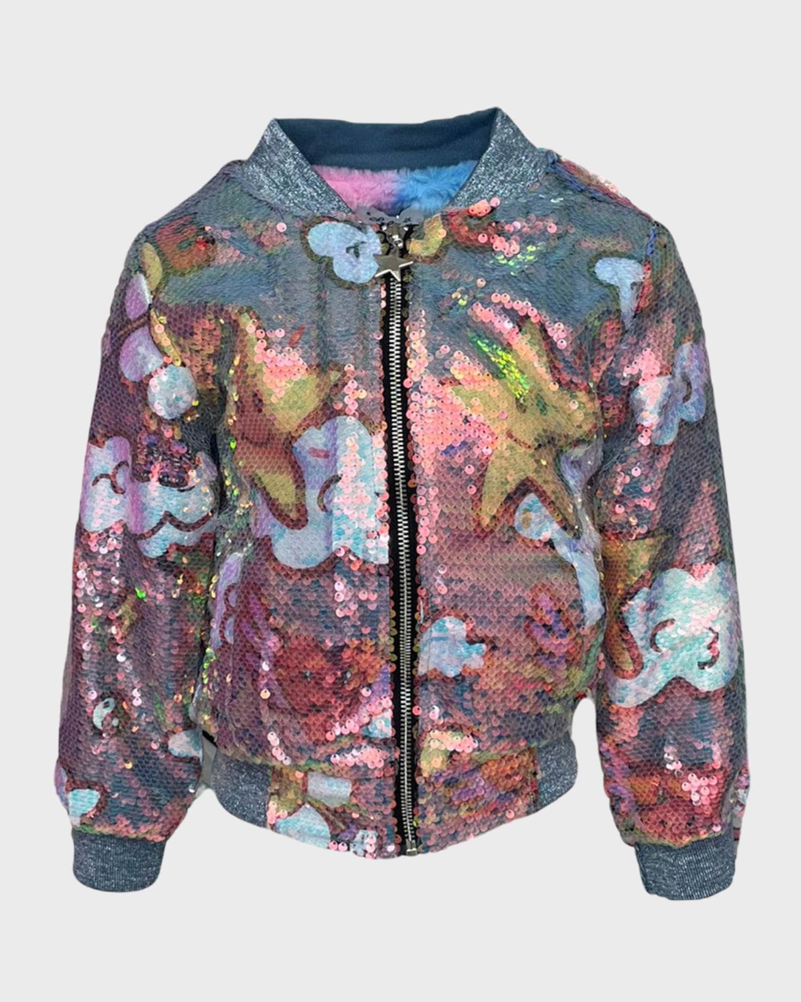 Girl s Happy Daisy Rainbow Sequin Bomber Jacket Size 2 14
