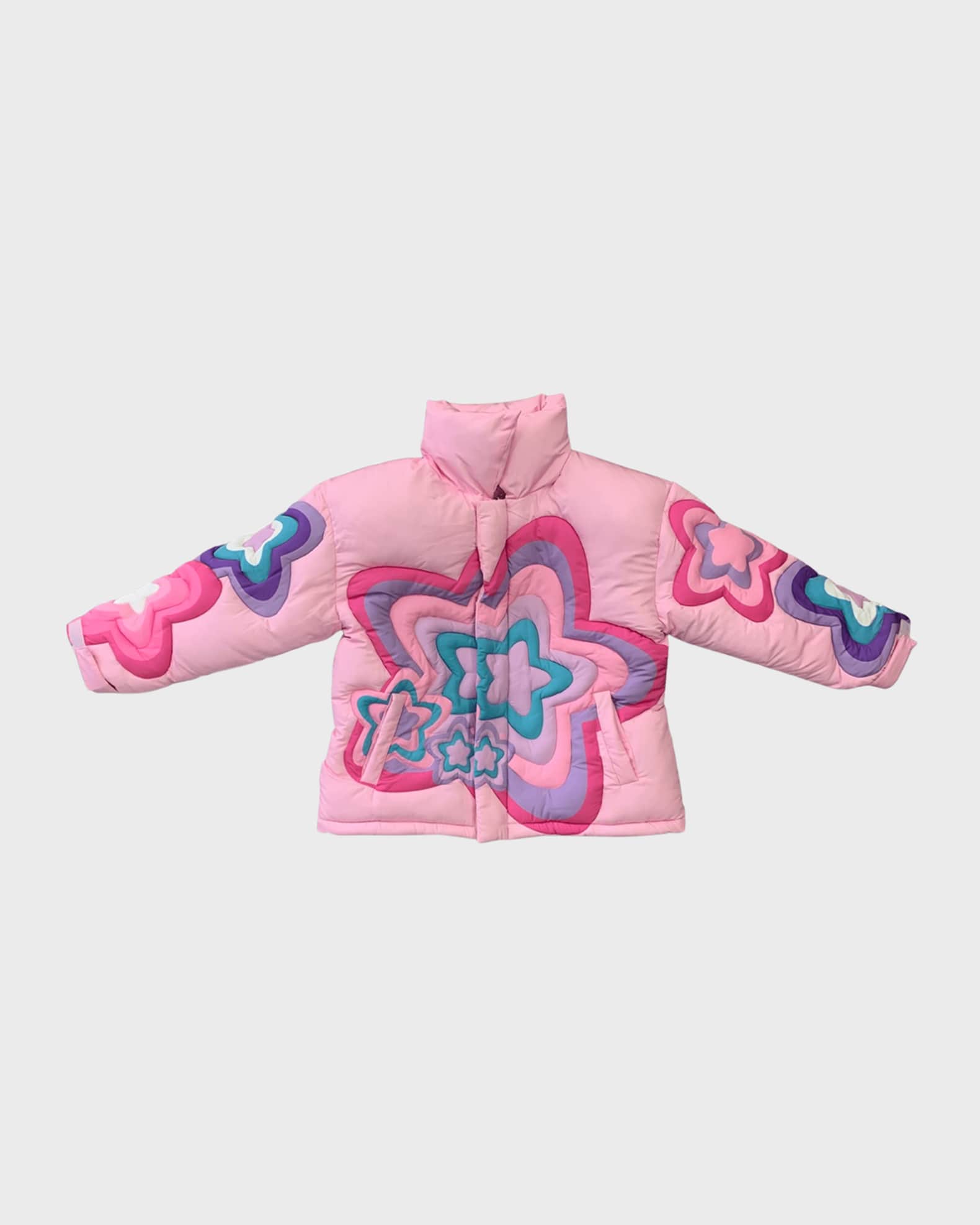 Star multi color print puffer sales jacket