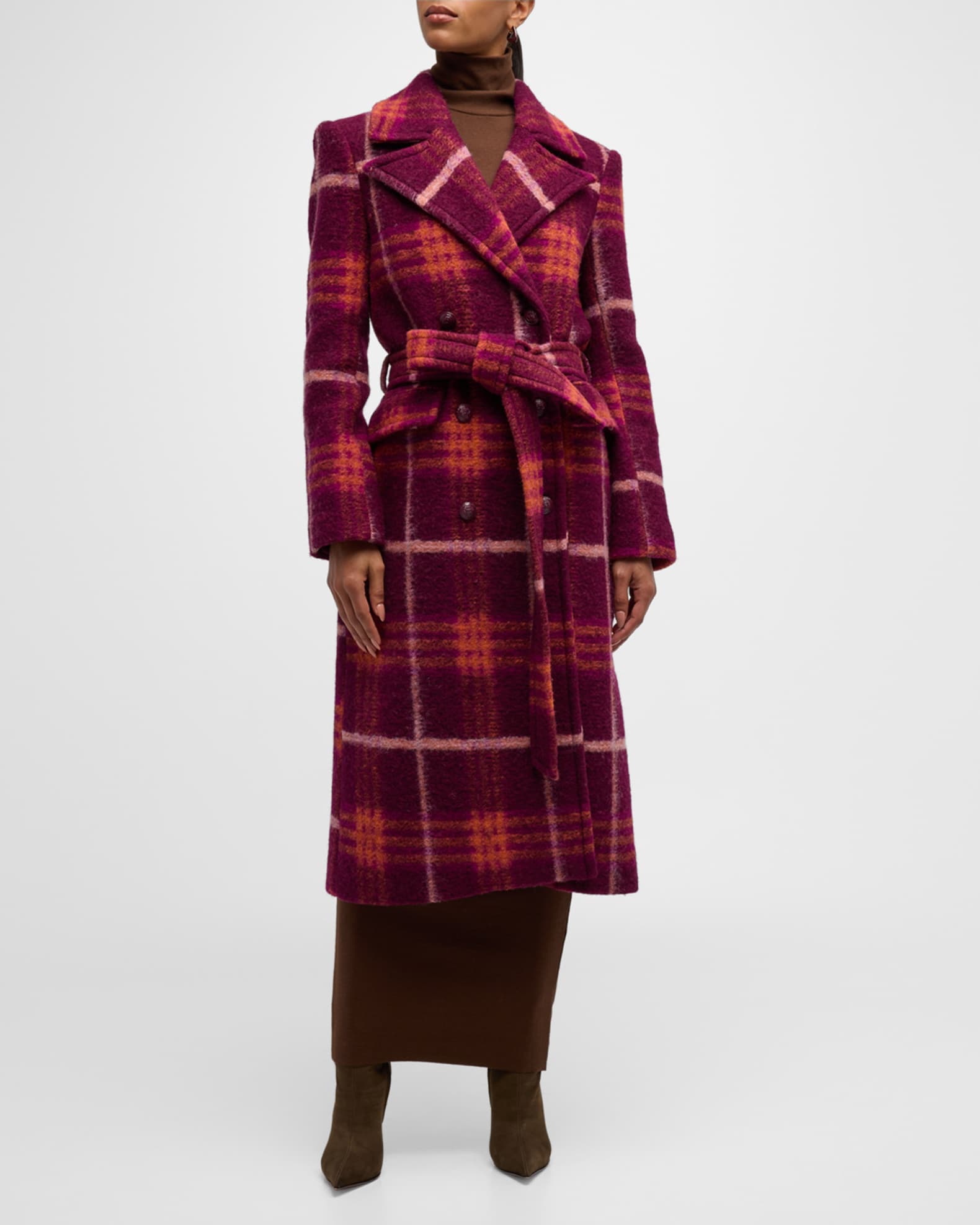 L'Agence Olina Belted Plaid Coat | Neiman Marcus