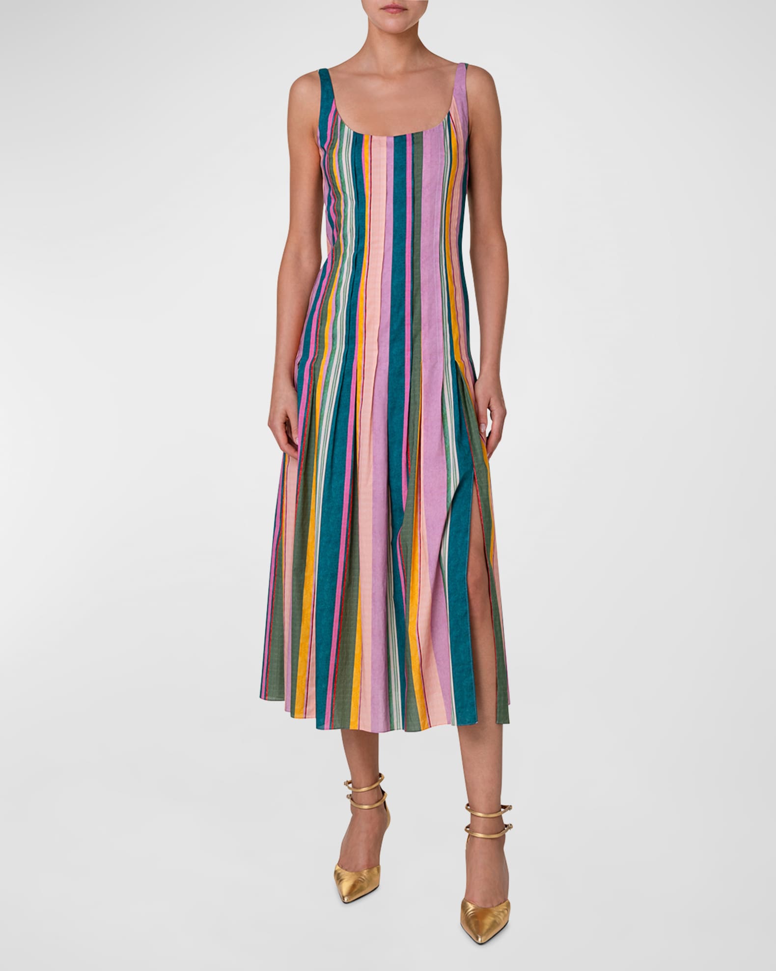 Akris punto Chair Striped Cotton Midi Dress | Neiman Marcus