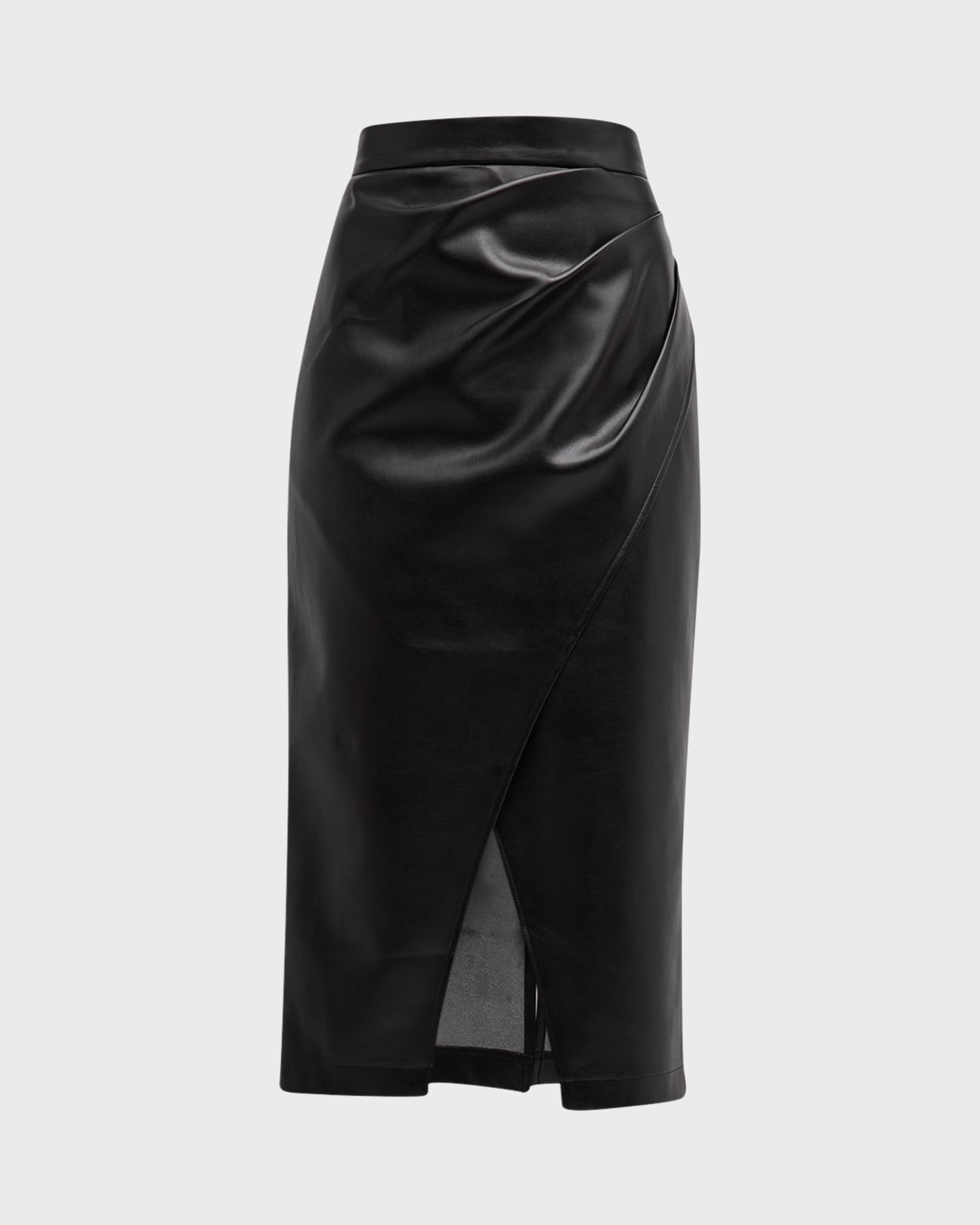 Elie Tahari The Rebecca Ruched Vegan Leather Midi Skirt | Neiman Marcus