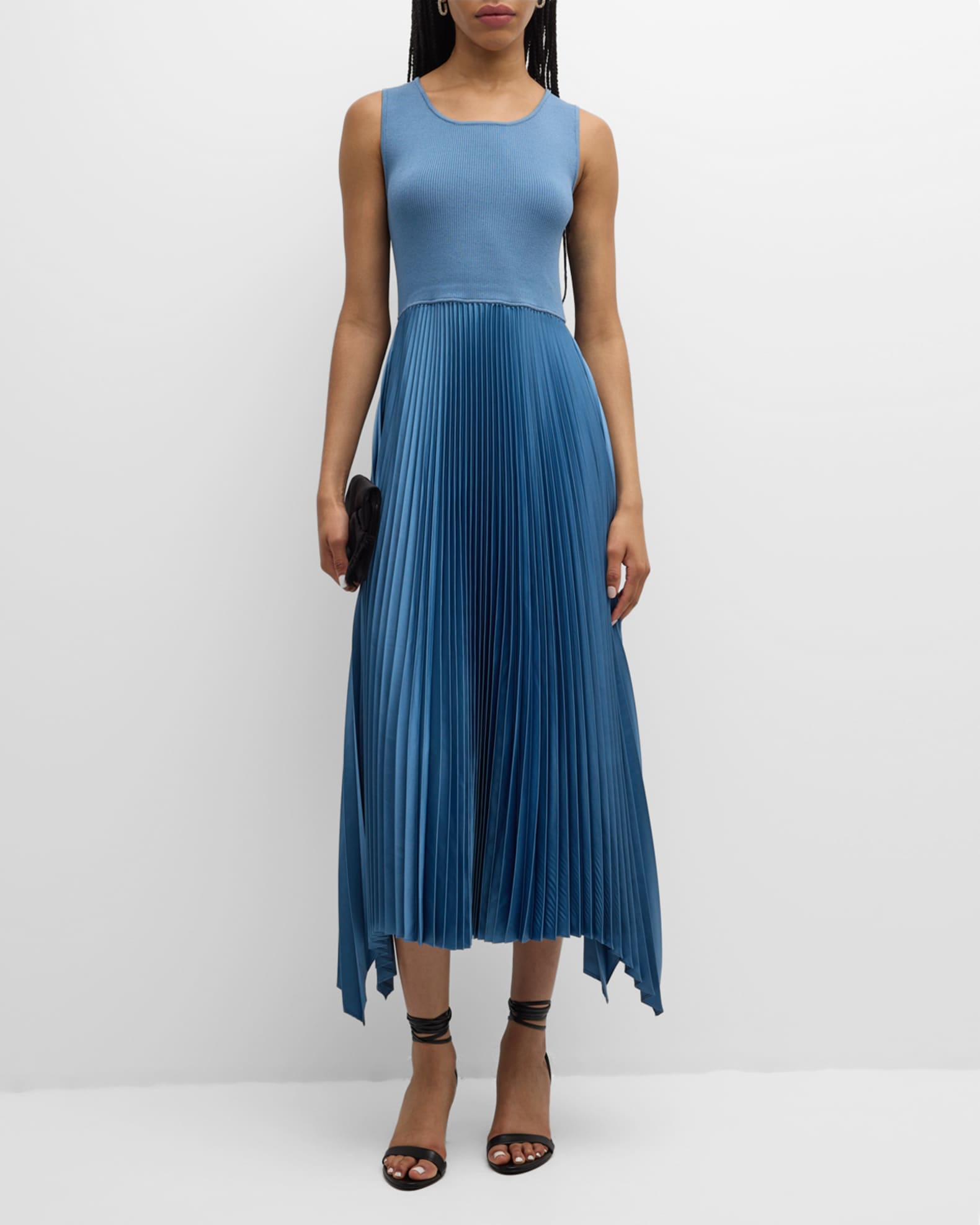 Elie Tahari The Mave Pleated Sleeveless Midi Dress Neiman Marcus