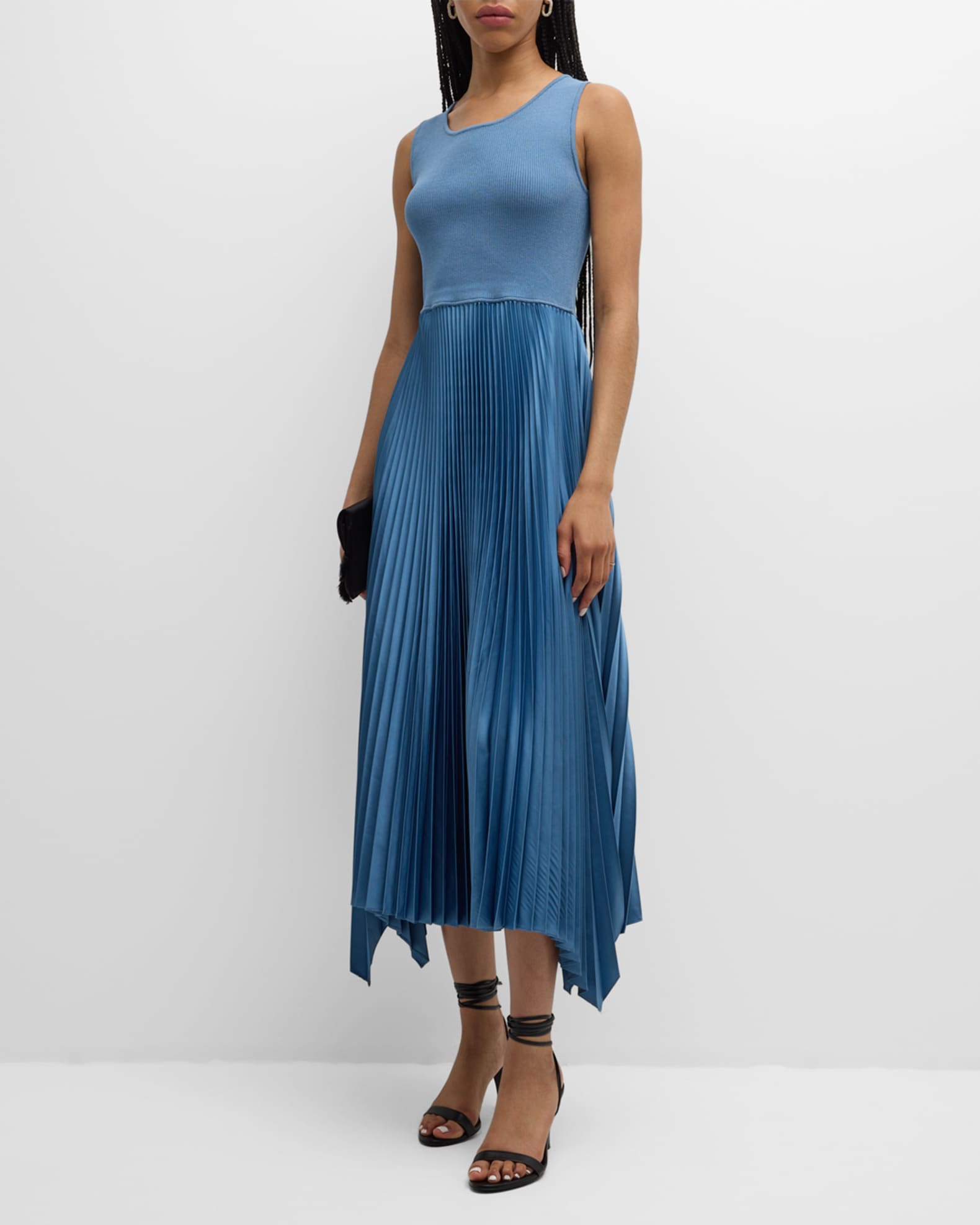 Elie Tahari The Mave Pleated Sleeveless Midi Dress Neiman Marcus