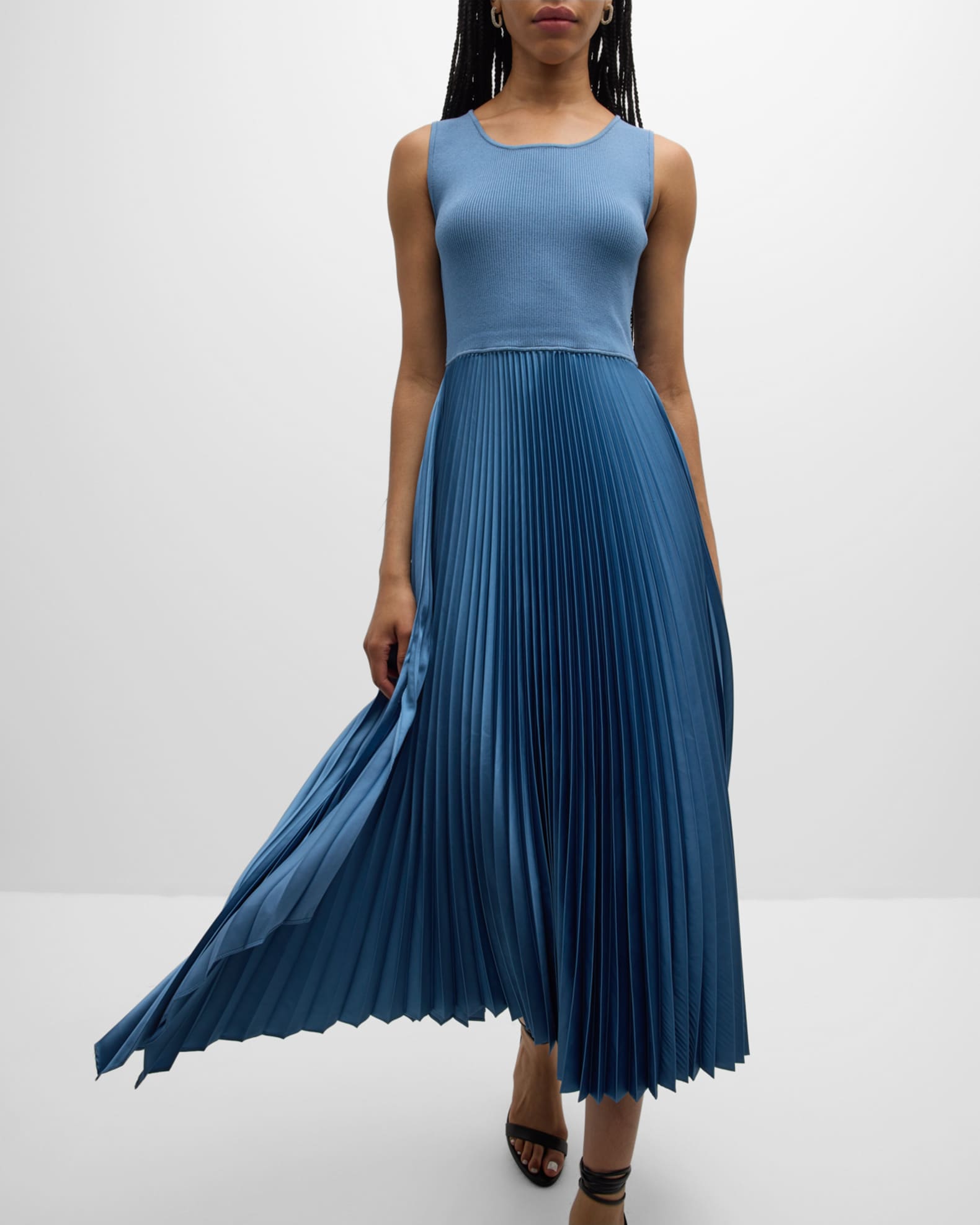 Elie Tahari The Mave Pleated Sleeveless Midi Dress Neiman Marcus