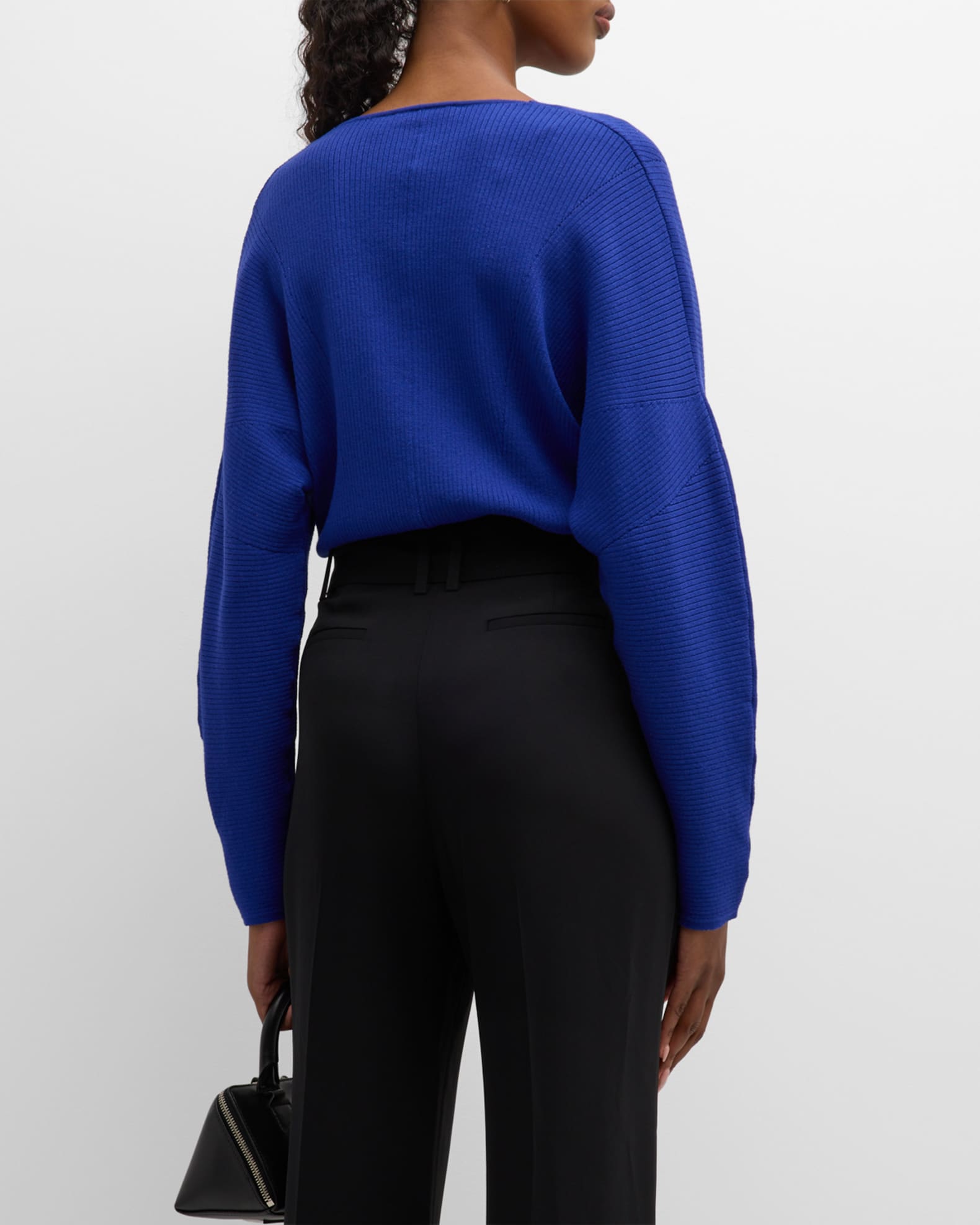 Elie Tahari Ribbed Dolman-Sleeve V-Neck Sweater | Neiman Marcus