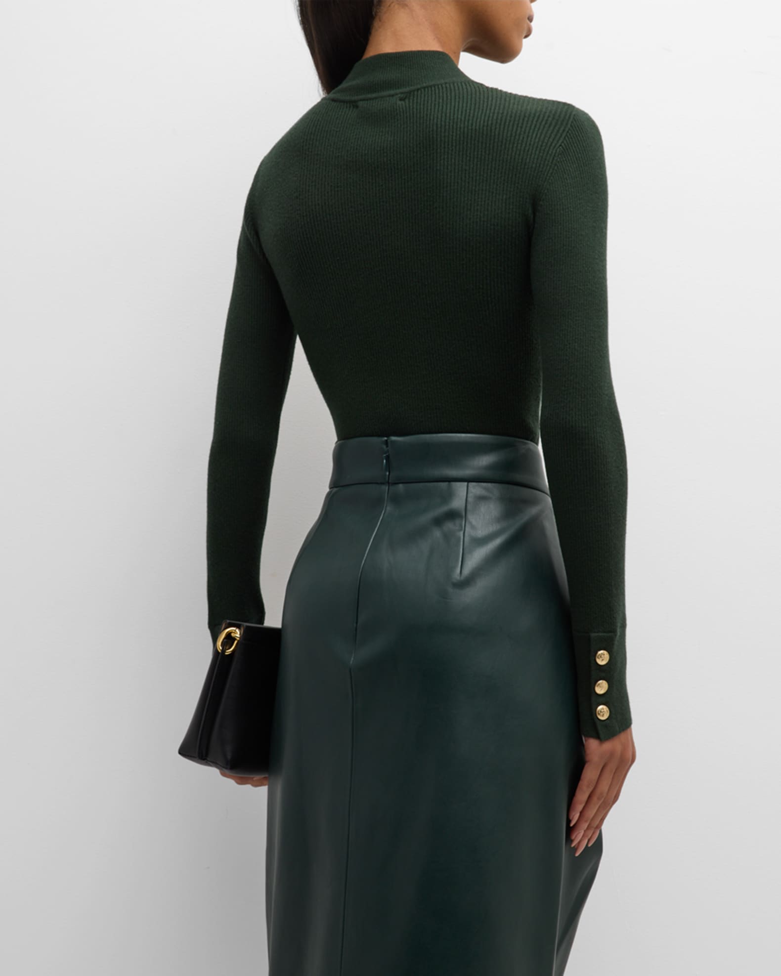ELIE TAHARI Long Sleeve Mock Neck Midi Mixed Media Dress