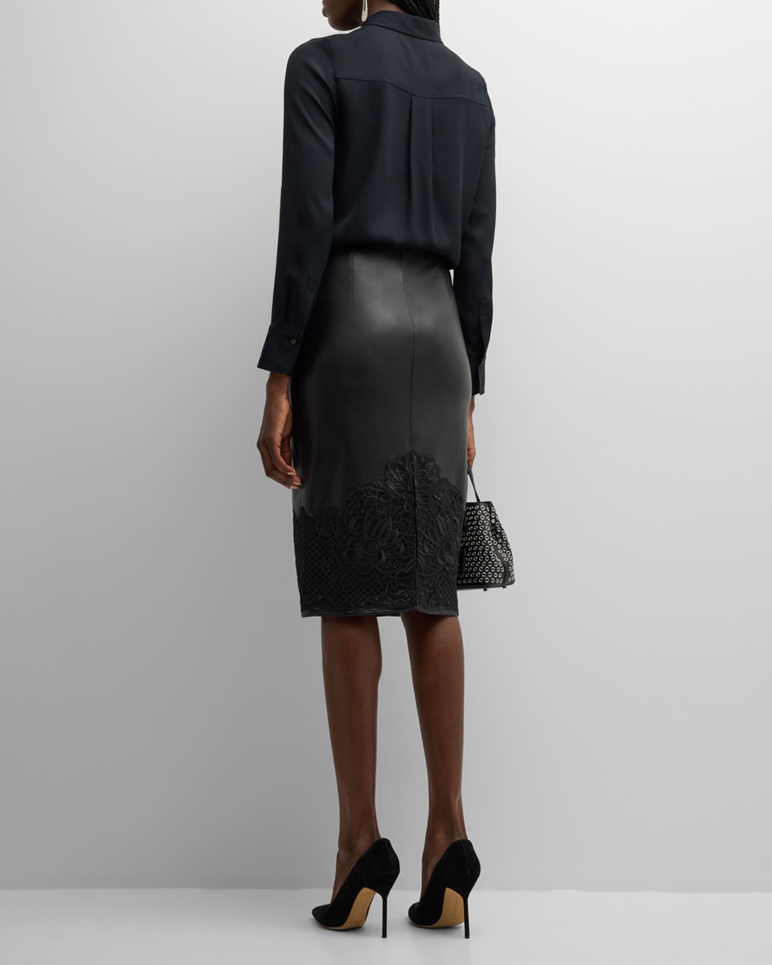 T-Tahari Vegan Leather Pleated Midi Skirt