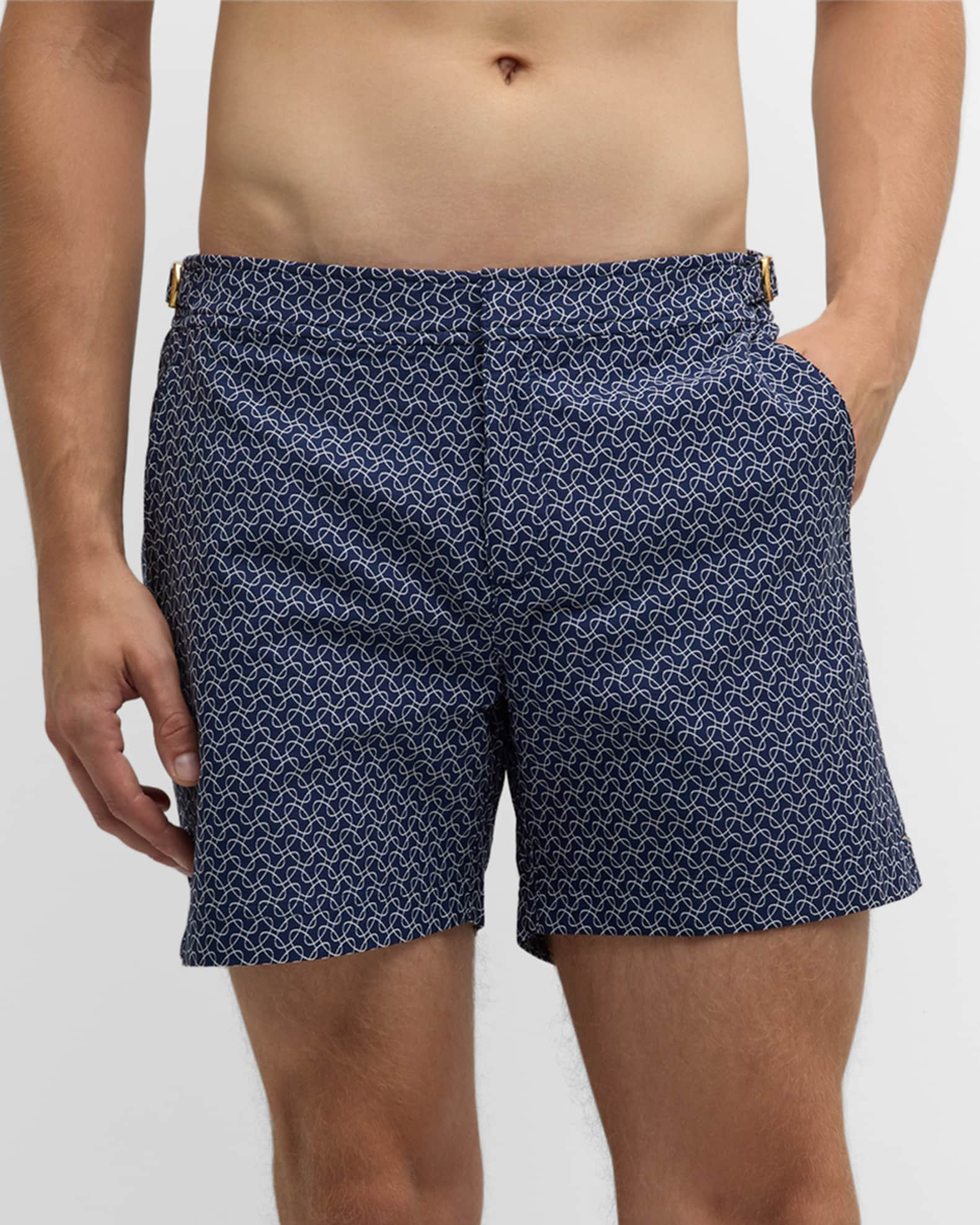 Orlebar Brown Bulldog - White Sand/Night Iris Geometric Orb Jacquard Mid-Length Swim Shorts