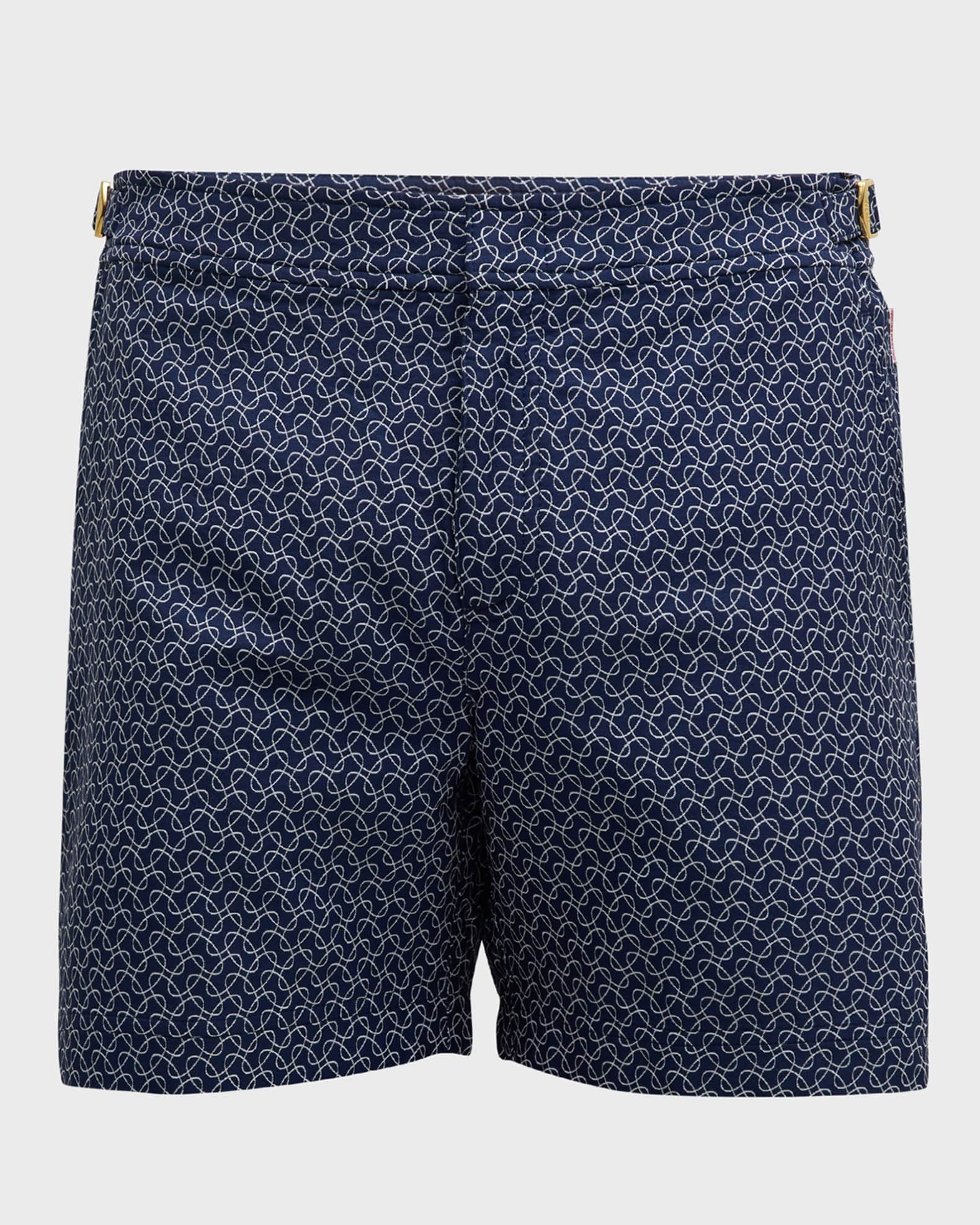 Orlebar Brown Bulldog - White Sand/Night Iris Geometric Orb Jacquard Mid-Length Swim Shorts