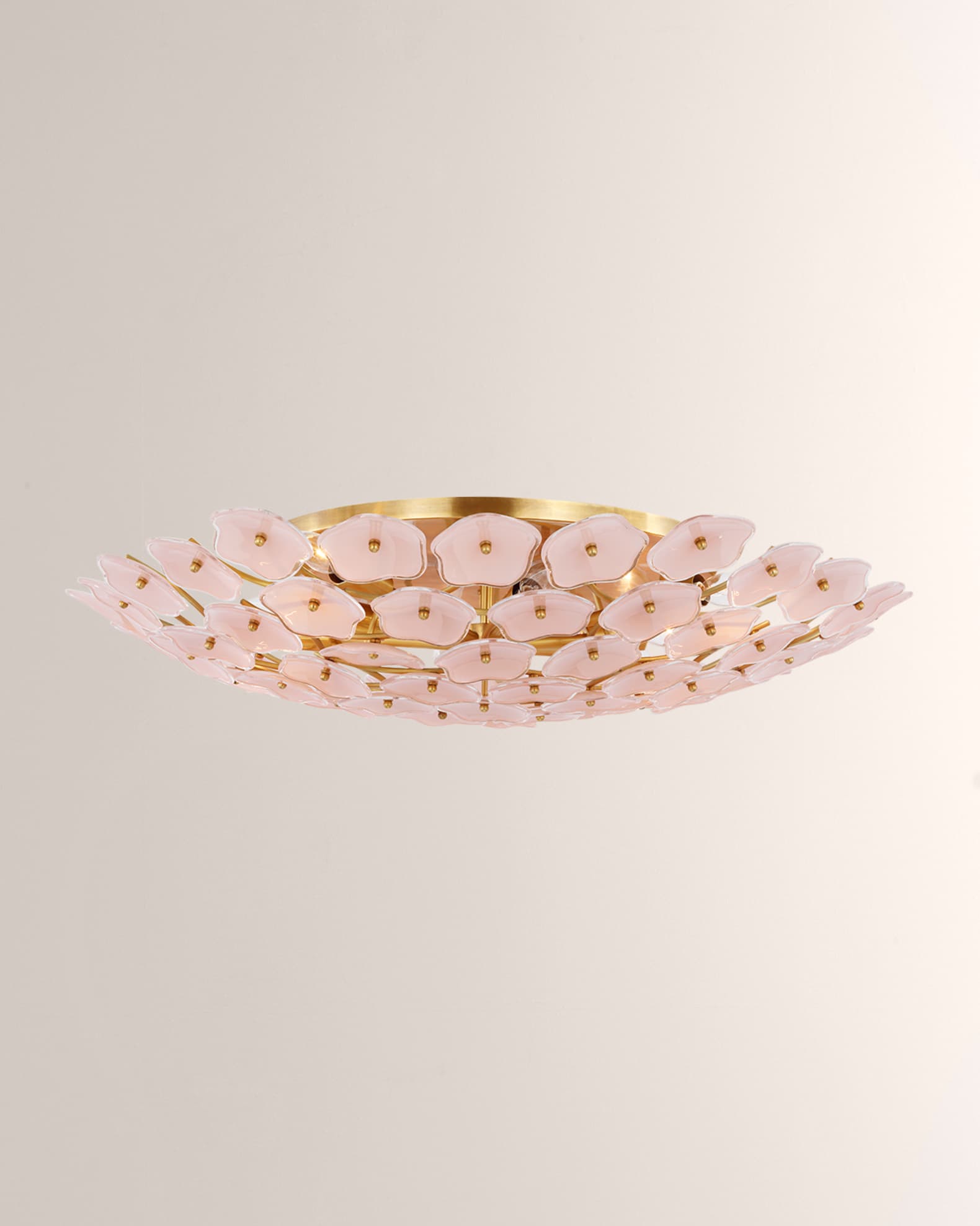 Kate Spade New York for Visual Comfort Signature Leighton Large Flush Mount  in Soft Brass with Blush Tinted Glass