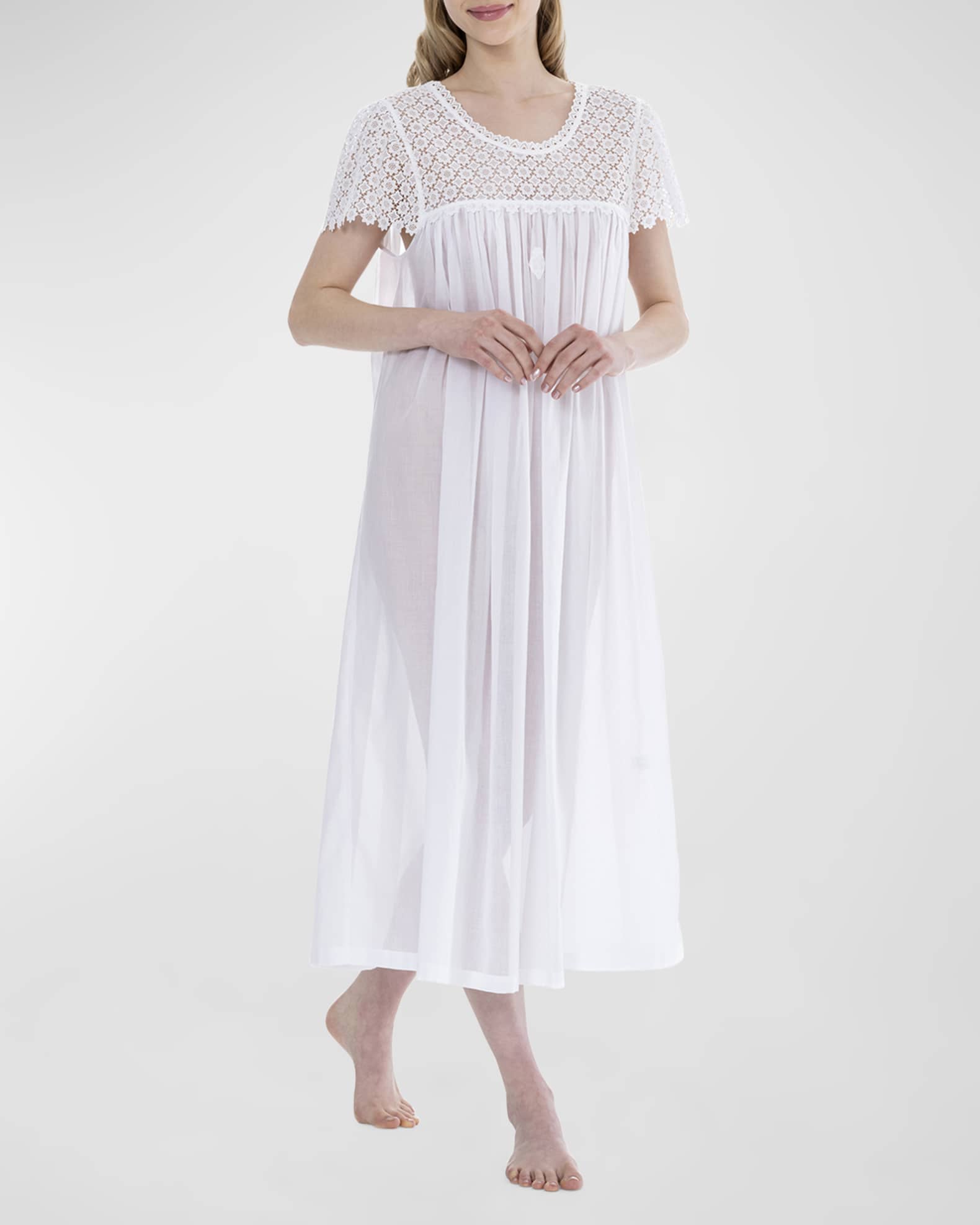 Women's Celestine Cap Sleeve Long Nightgown with White Lace