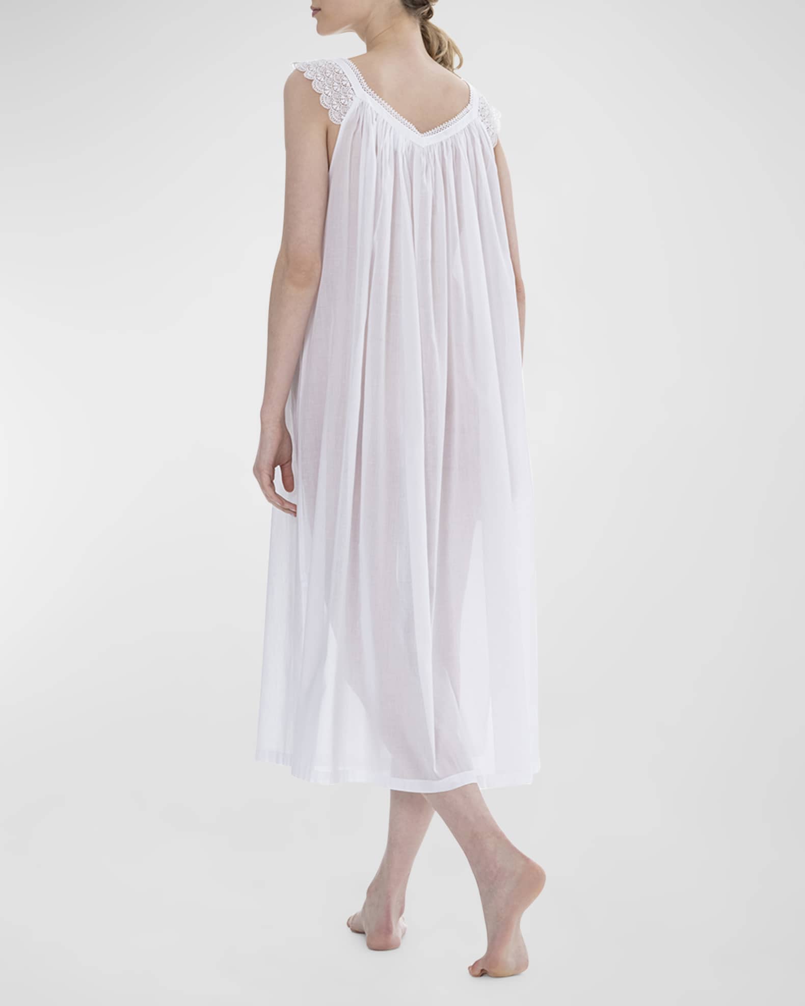 Celestine Ornelia 1 Ruched Lace-Trim Cotton Nightgown | Neiman Marcus
