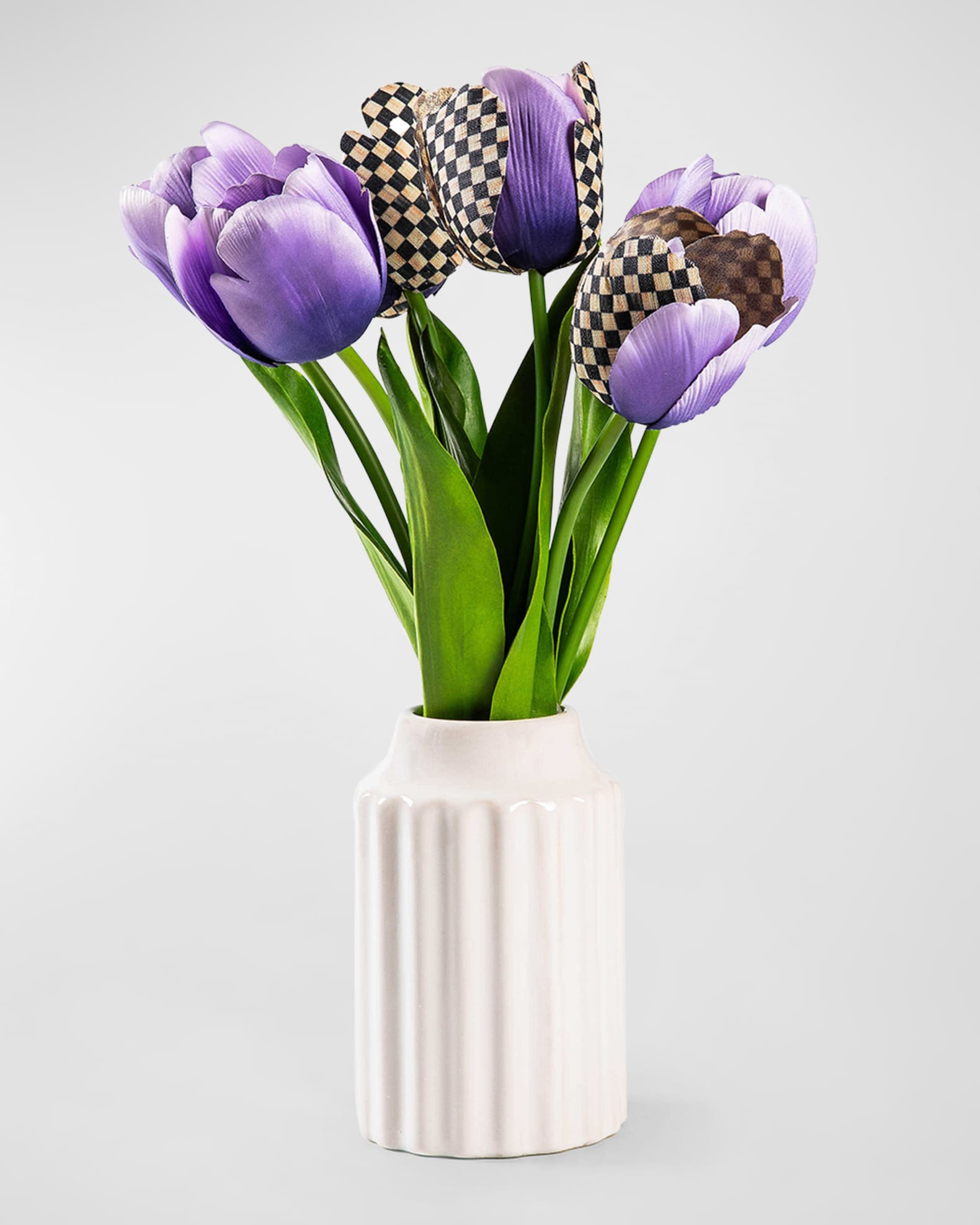 MacKenzie-Childs Purple Tulips Fresh Picks 17" Faux Floral Arrangement in Ceramic Vase