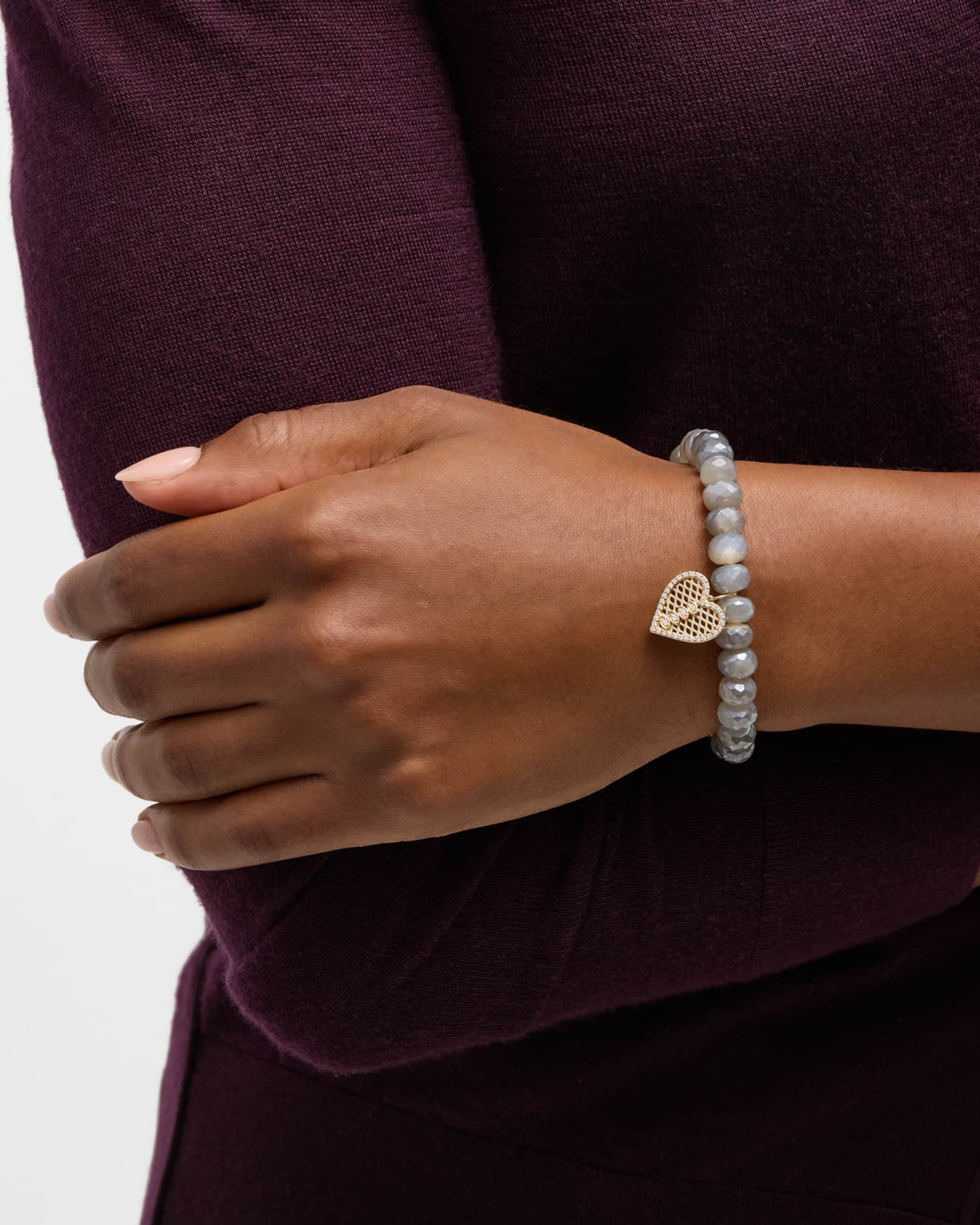 Moonstone Bead & Diamond Marquise Eye Heart Charm Bracelet 1