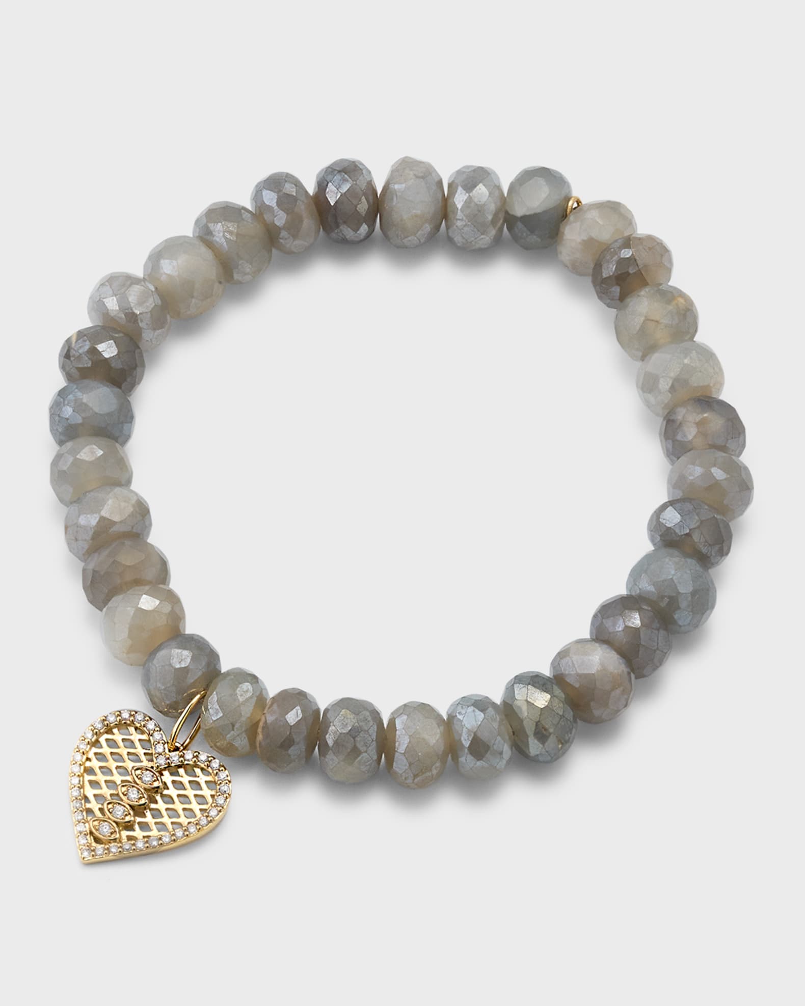 Moonstone Bead & Diamond Marquise Eye Heart Charm Bracelet 0