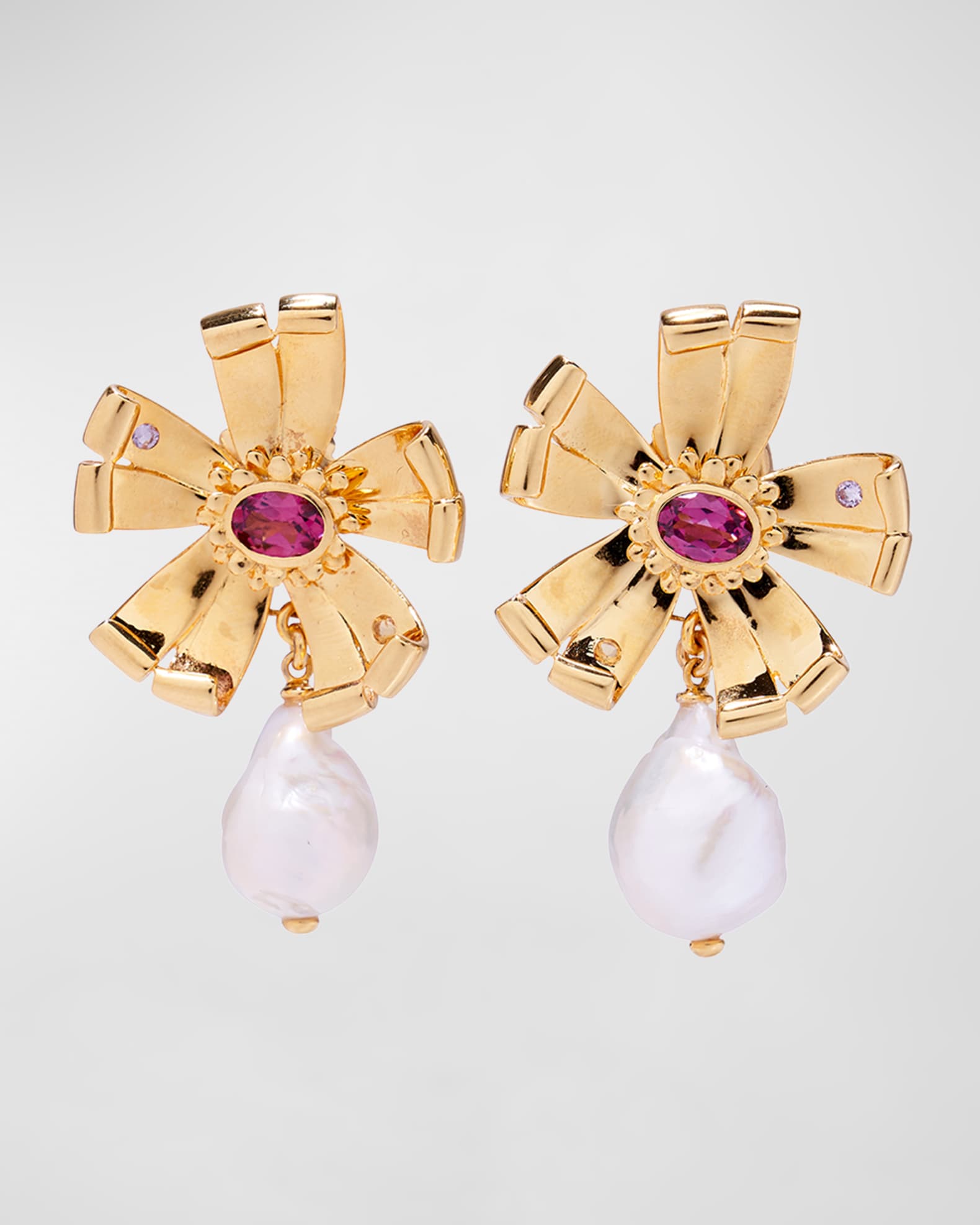 Lizzie Fortunato Lotus Pearl Earrings, Gold | Neiman Marcus