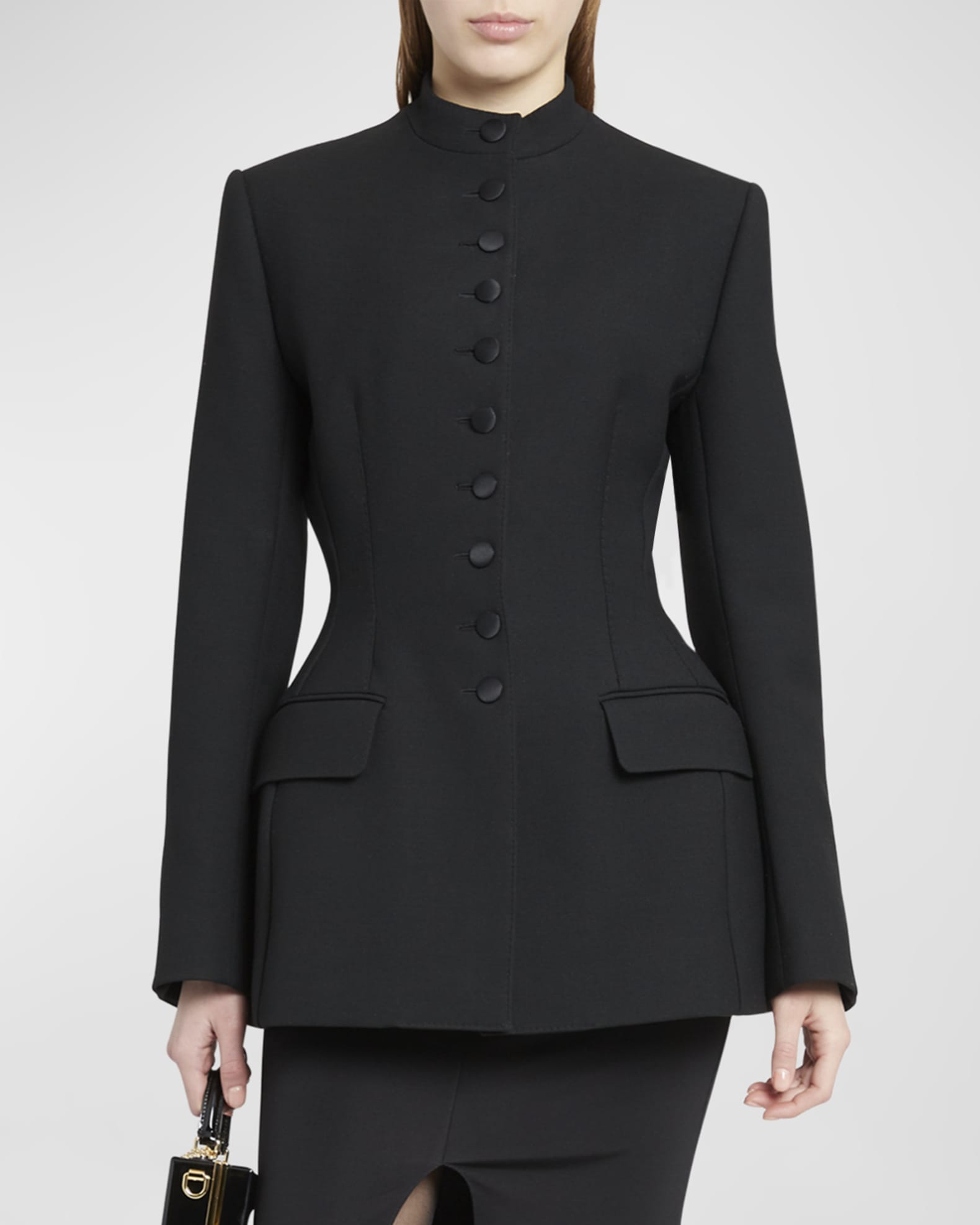 Dolce Gabbana Peplum Wool Button Front Top Coat Neiman Marcus