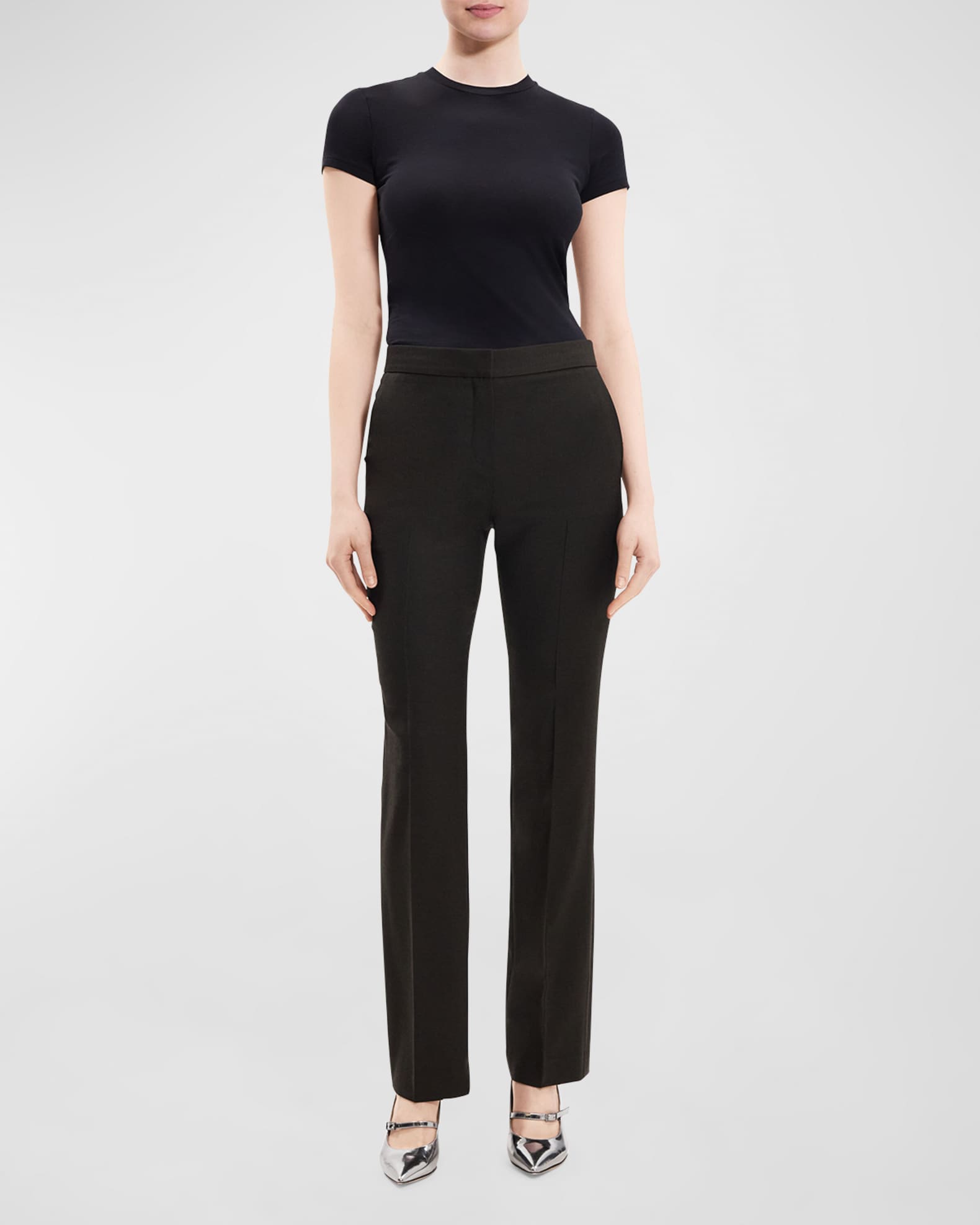 Wool Flannel Slim Straight-Leg Pants