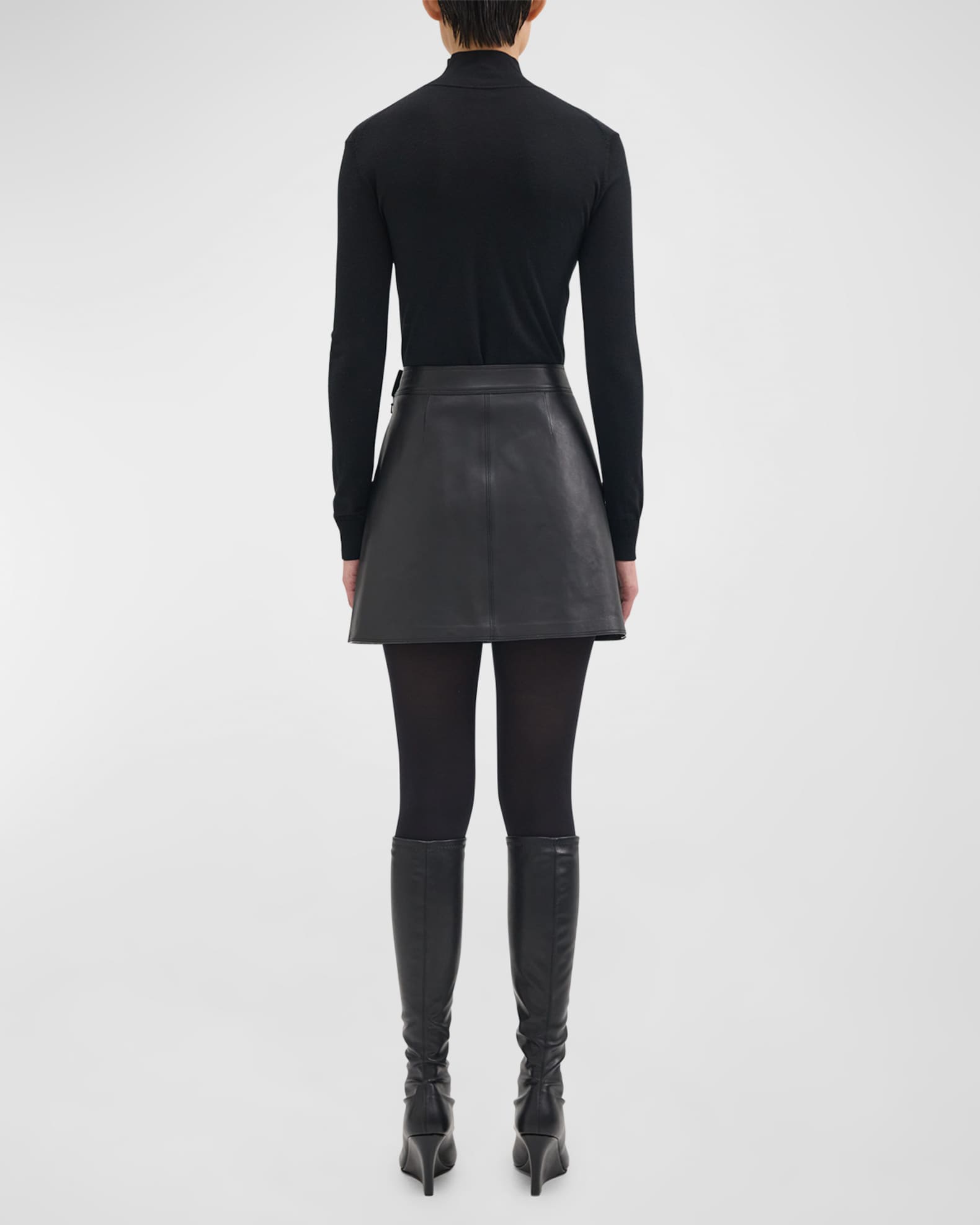 Theory Nappa Leather Mini A-Line Skirt | Neiman Marcus