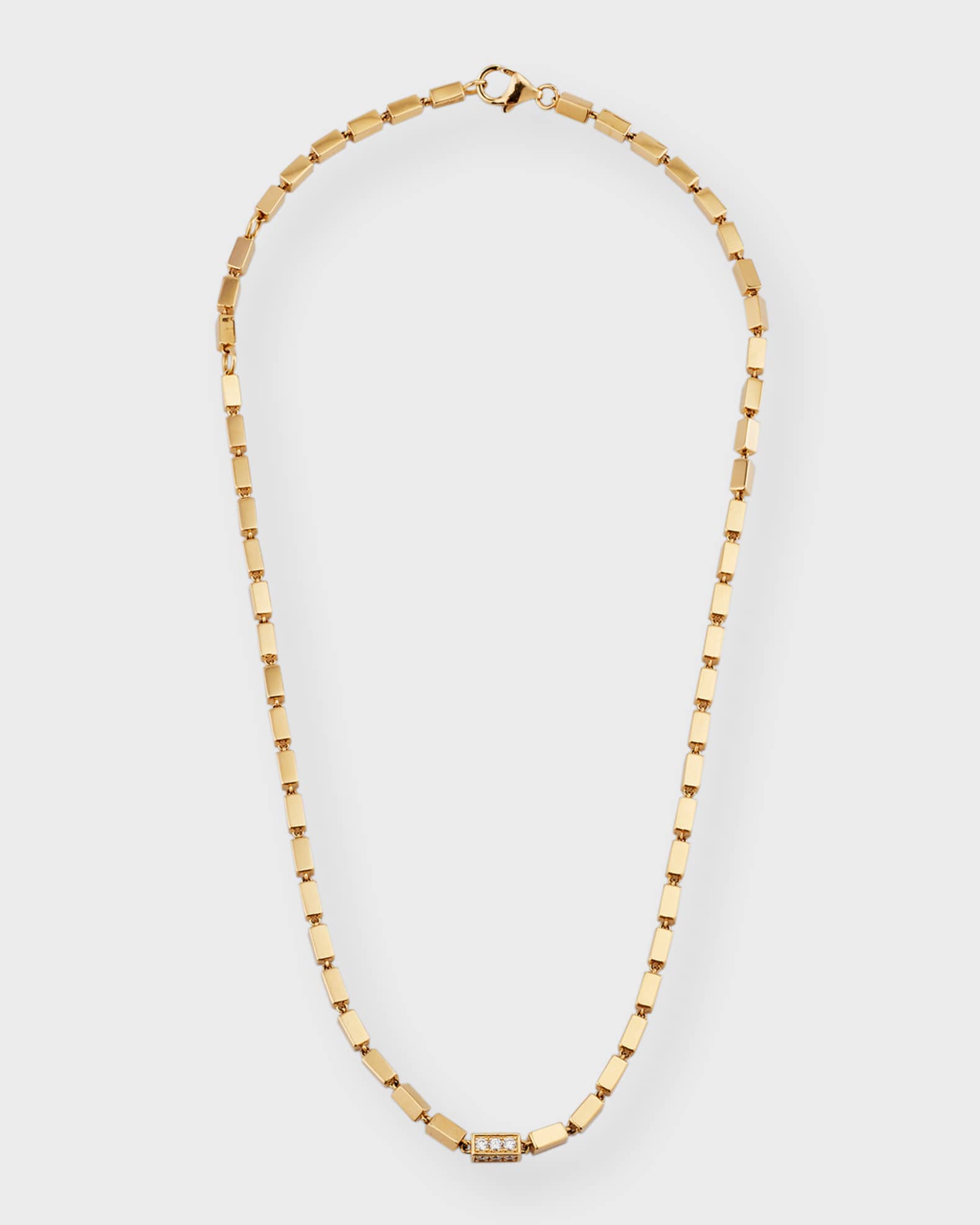 18K Yellow Gold Baguette Necklace with Single Pave Link 0